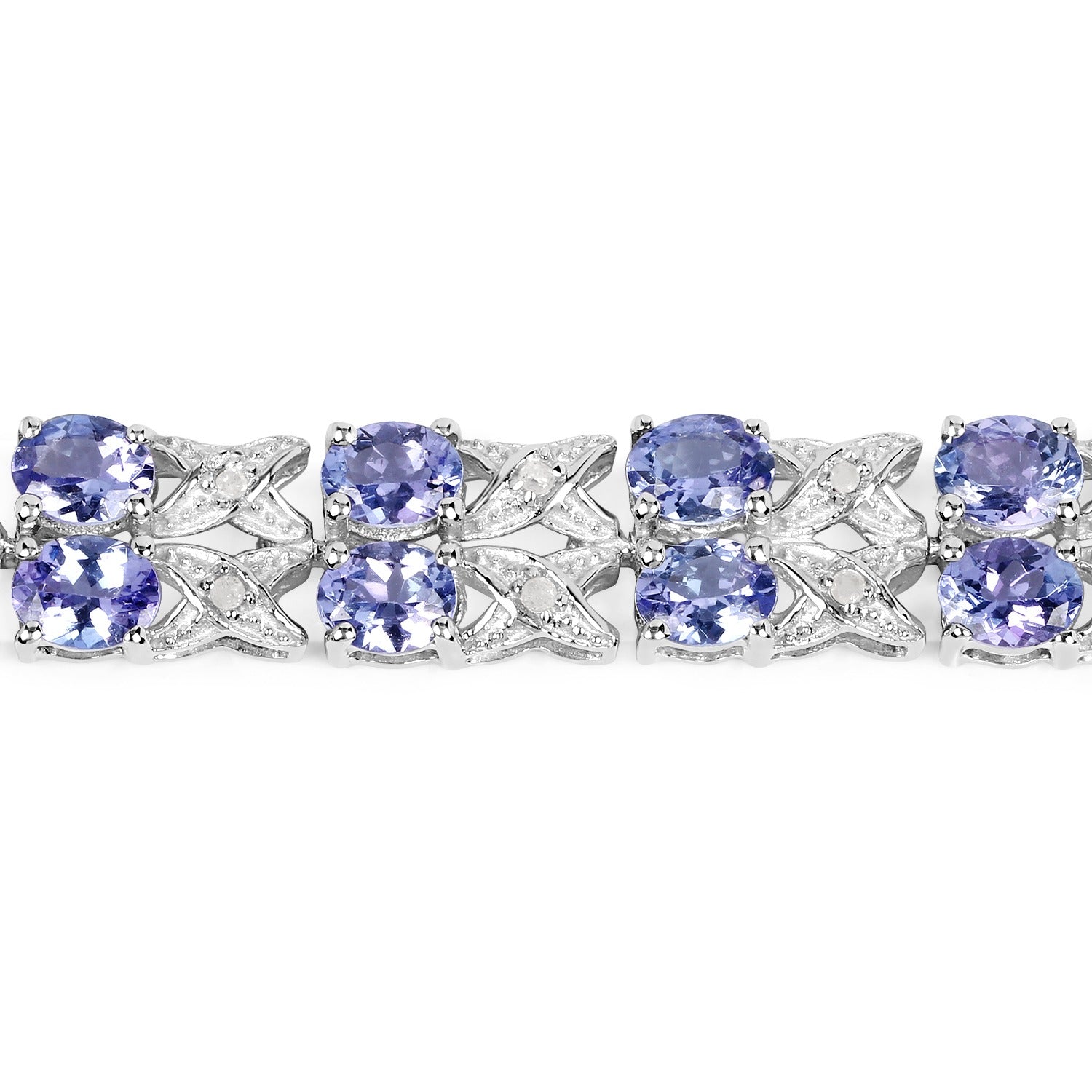 12.24 Ct Oval Violet Tanzanite Sterling Silver Two Row X-Link Crossover Bracelet