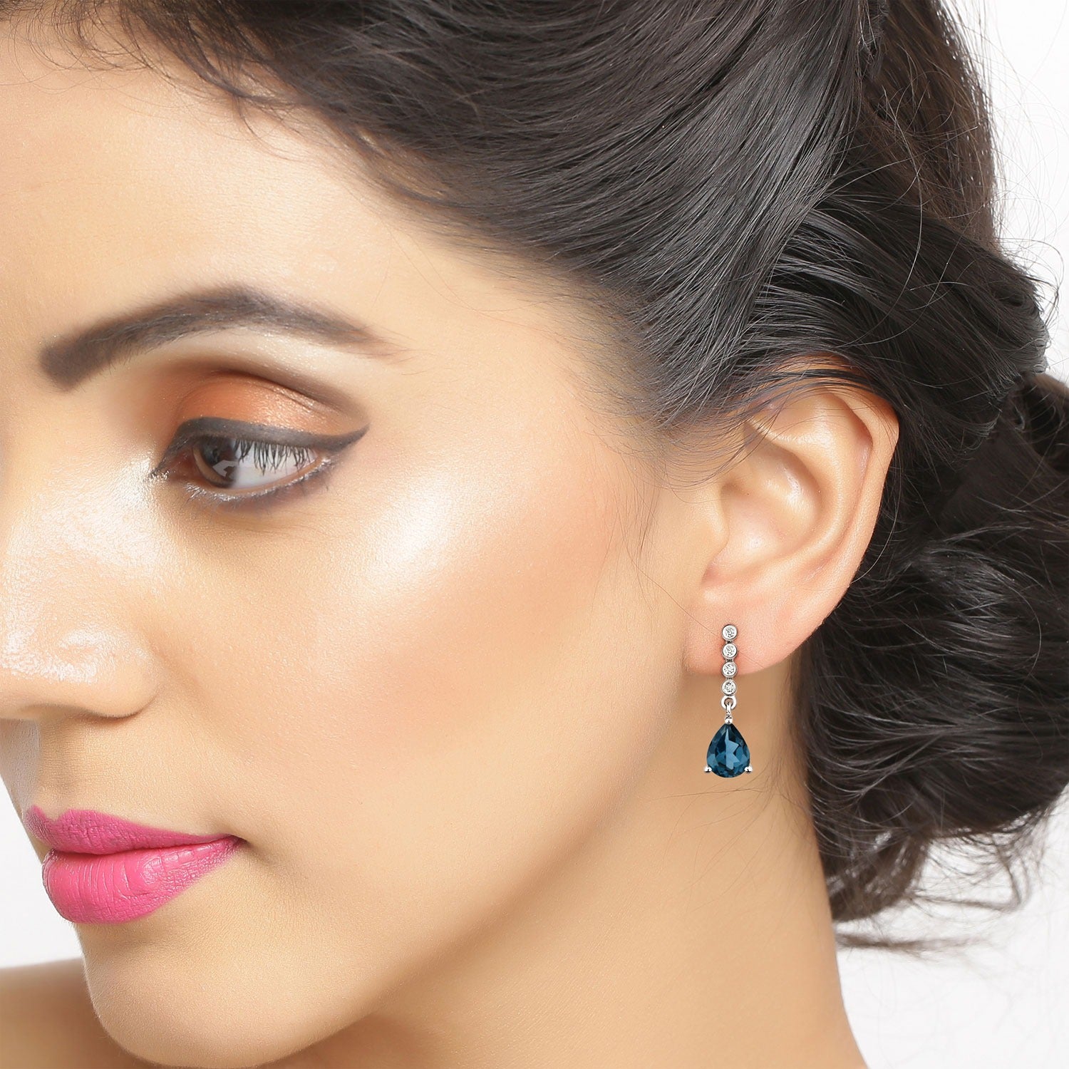 Genuine London Blue Topaz and Lab Diamond Silver Earrings