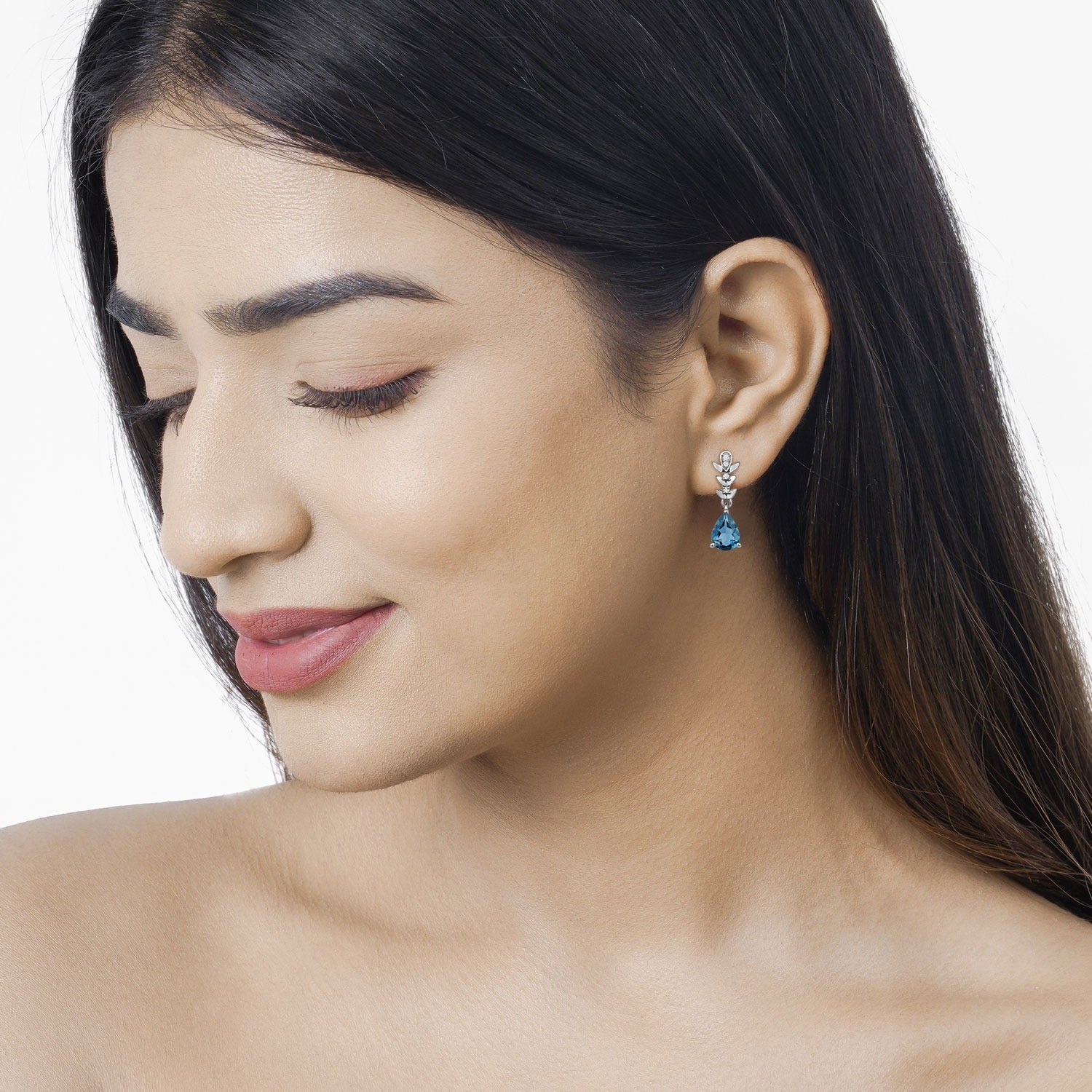 Genuine London Blue Topaz and Lab Diamond Silver Earrings