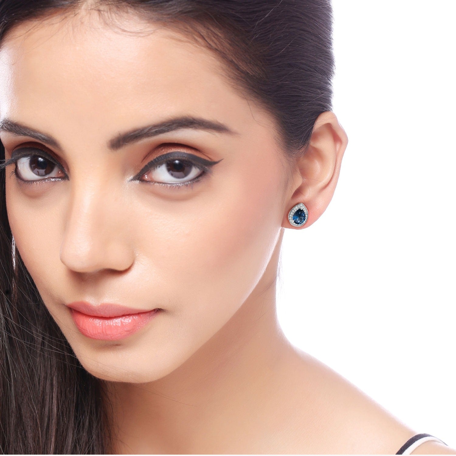 Genuine London Blue Topaz and Lab Diamond Silver Earrings