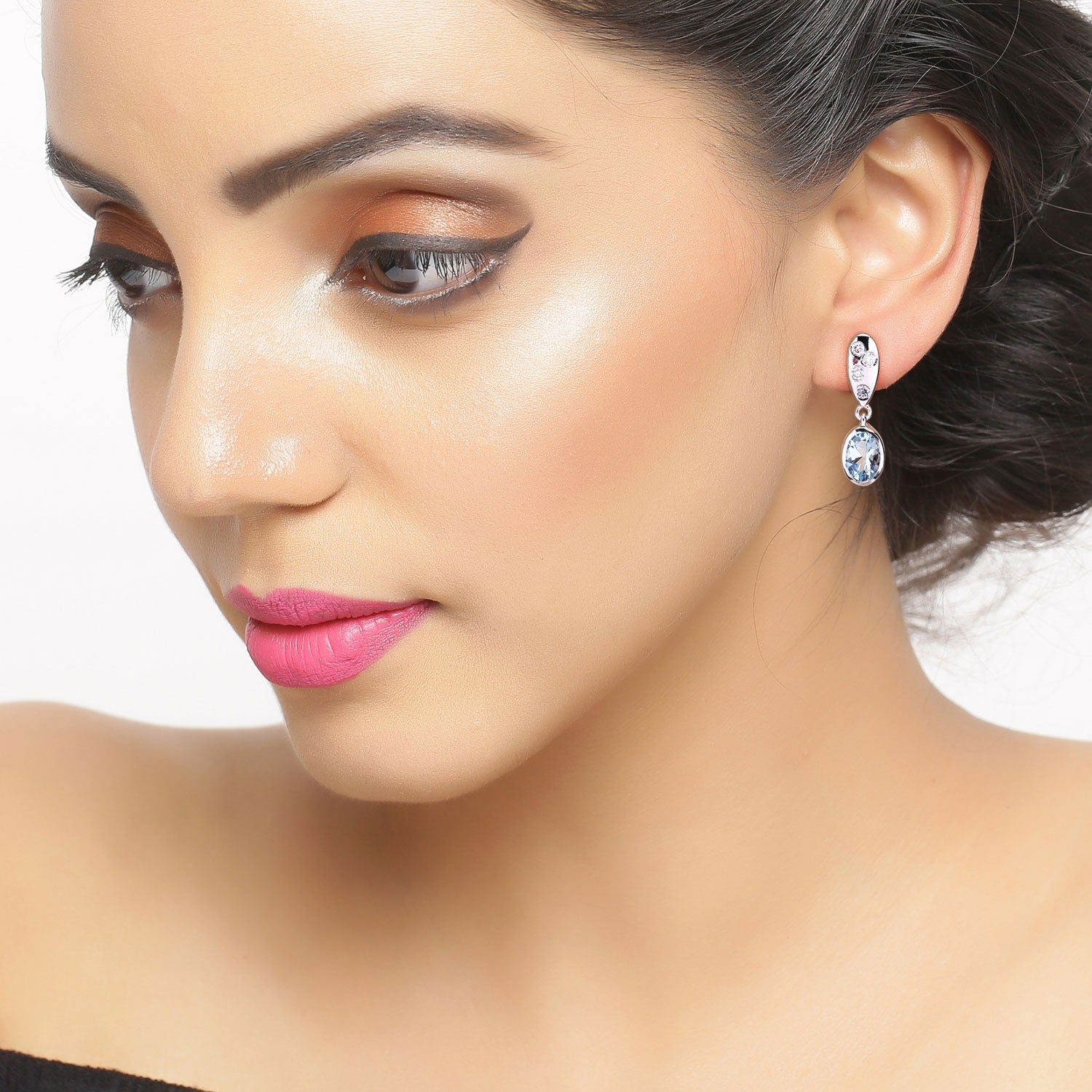 Genuine Aquamarine Lab Diamond Silver Dangle Earrings