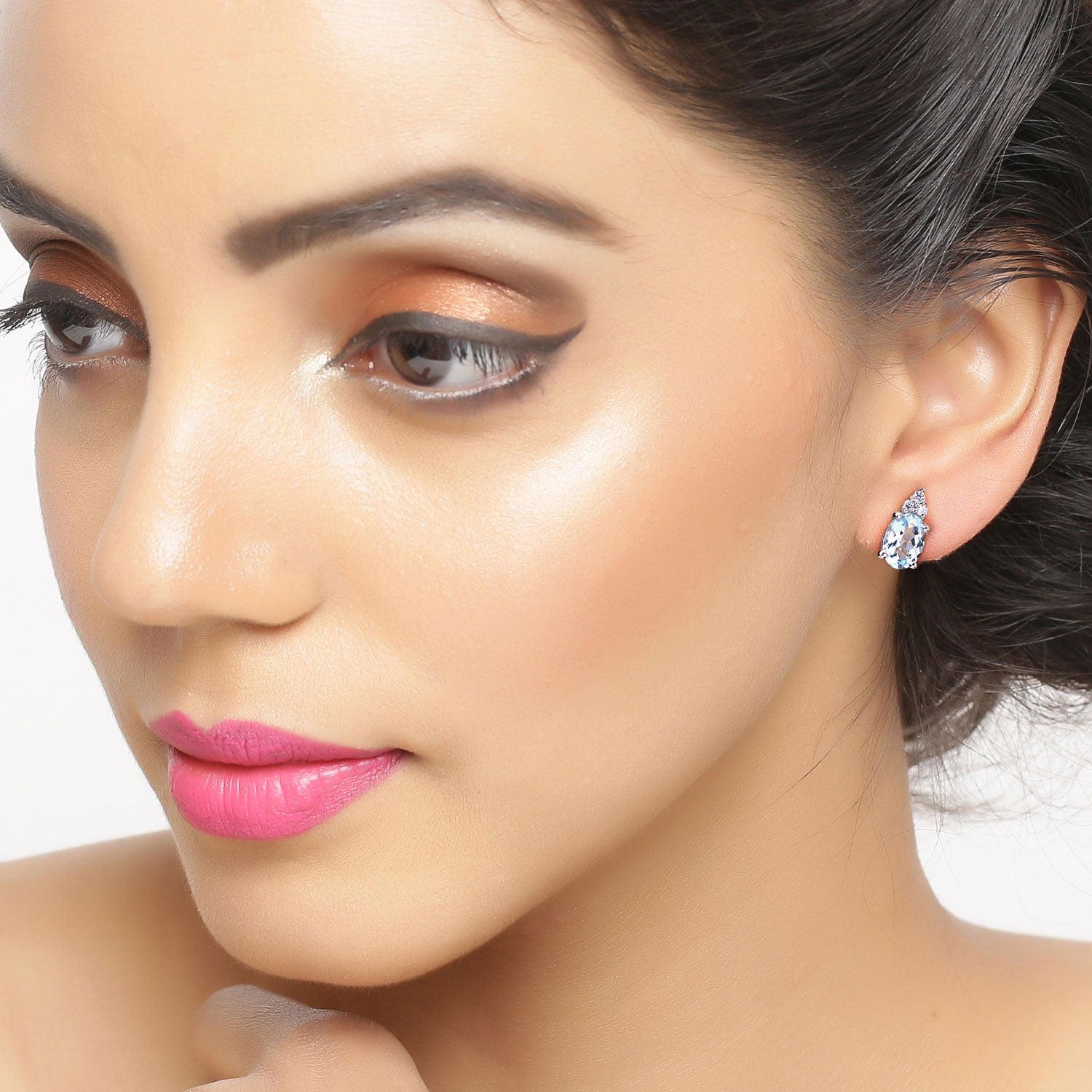 Genuine Aquamarine and Diamond Silver Earrings