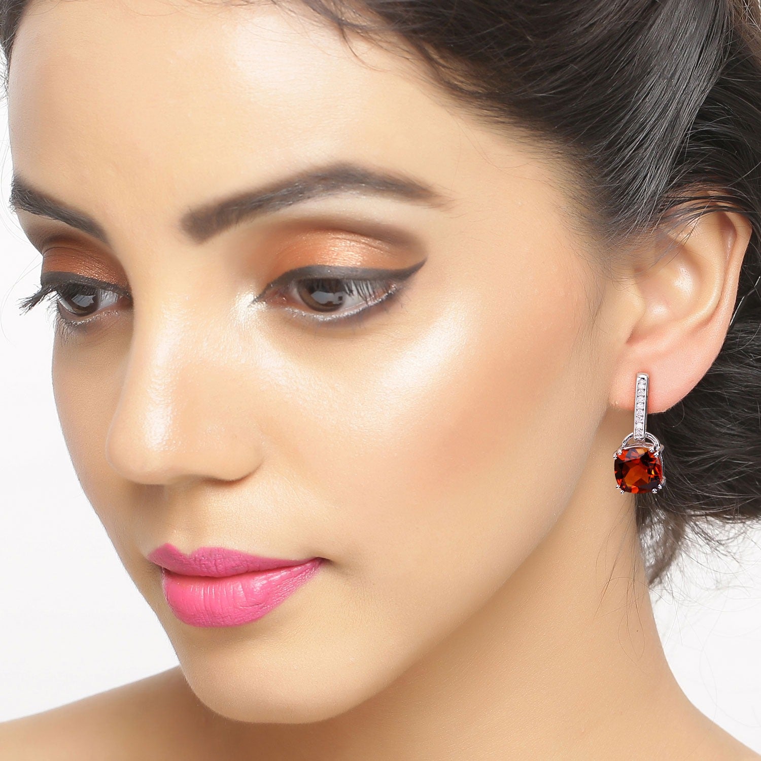 Genuine Madeira Citrine and Lab Diamond Silver Earrings