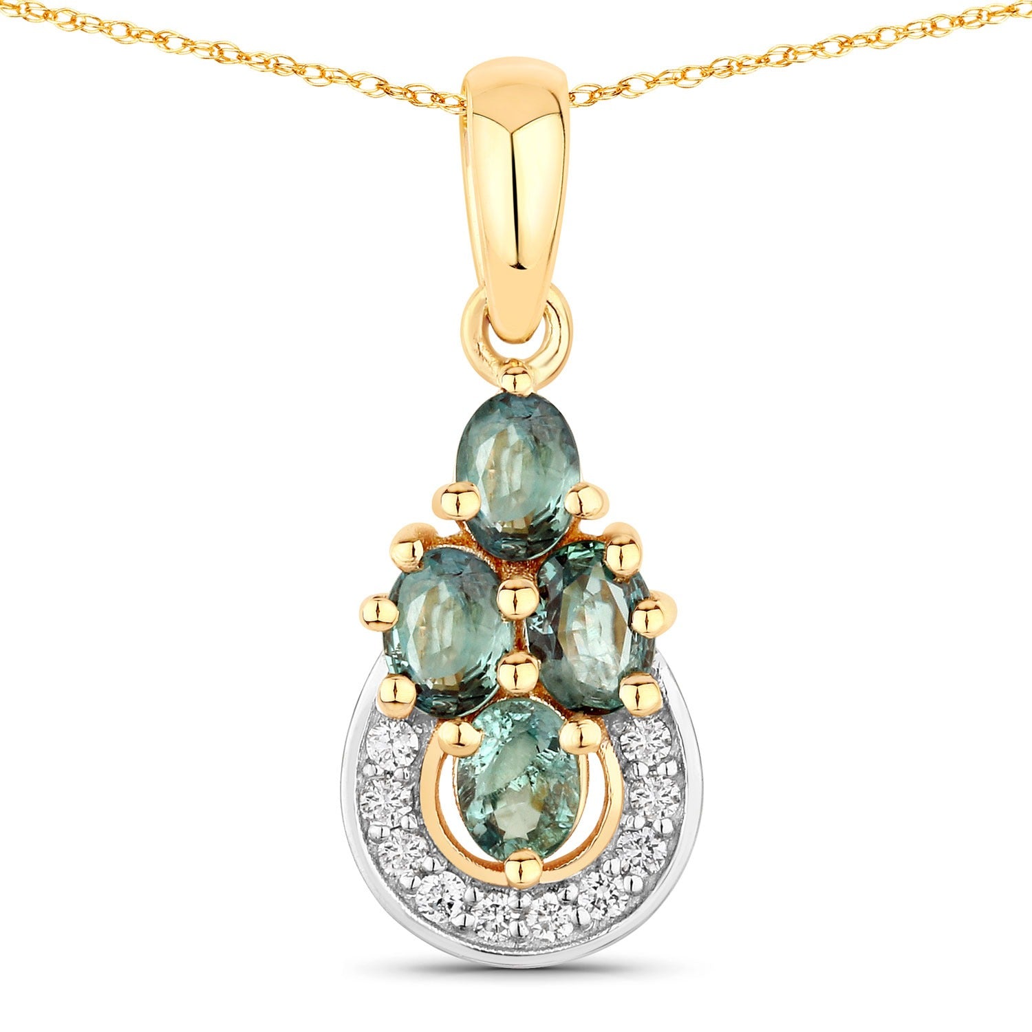 0.63 Ct Genuine Oval Alexandrite and Diamond 18K Yellow Gold Cocktail Pendant