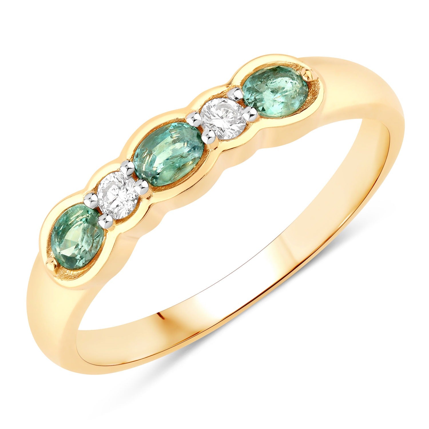 0.45 Ct Genuine Alexandrite and Diamond 18K Yellow Gold Five Stone Ring