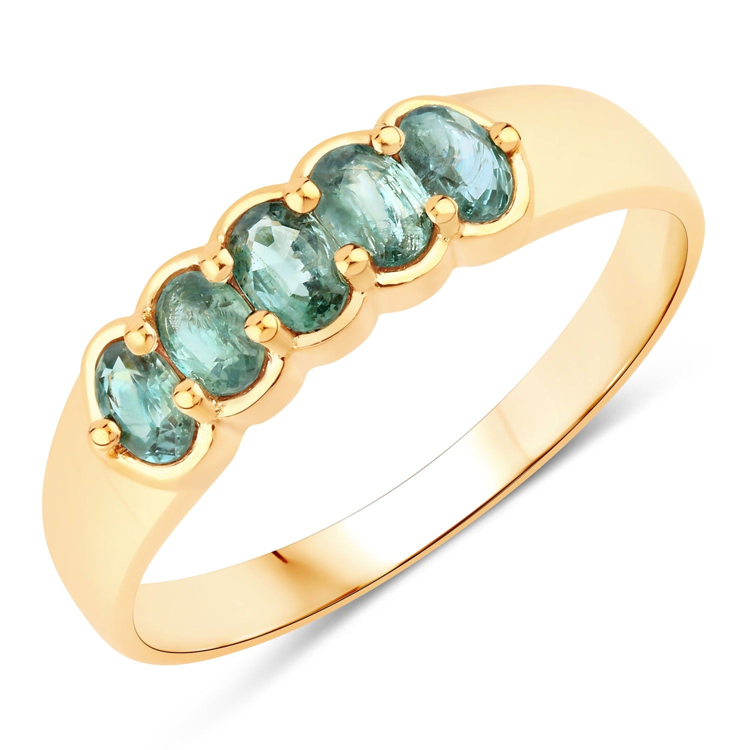 0.65 Ct Genuine Green Alexandrite 18K Yellow Gold 5 Stone Ring