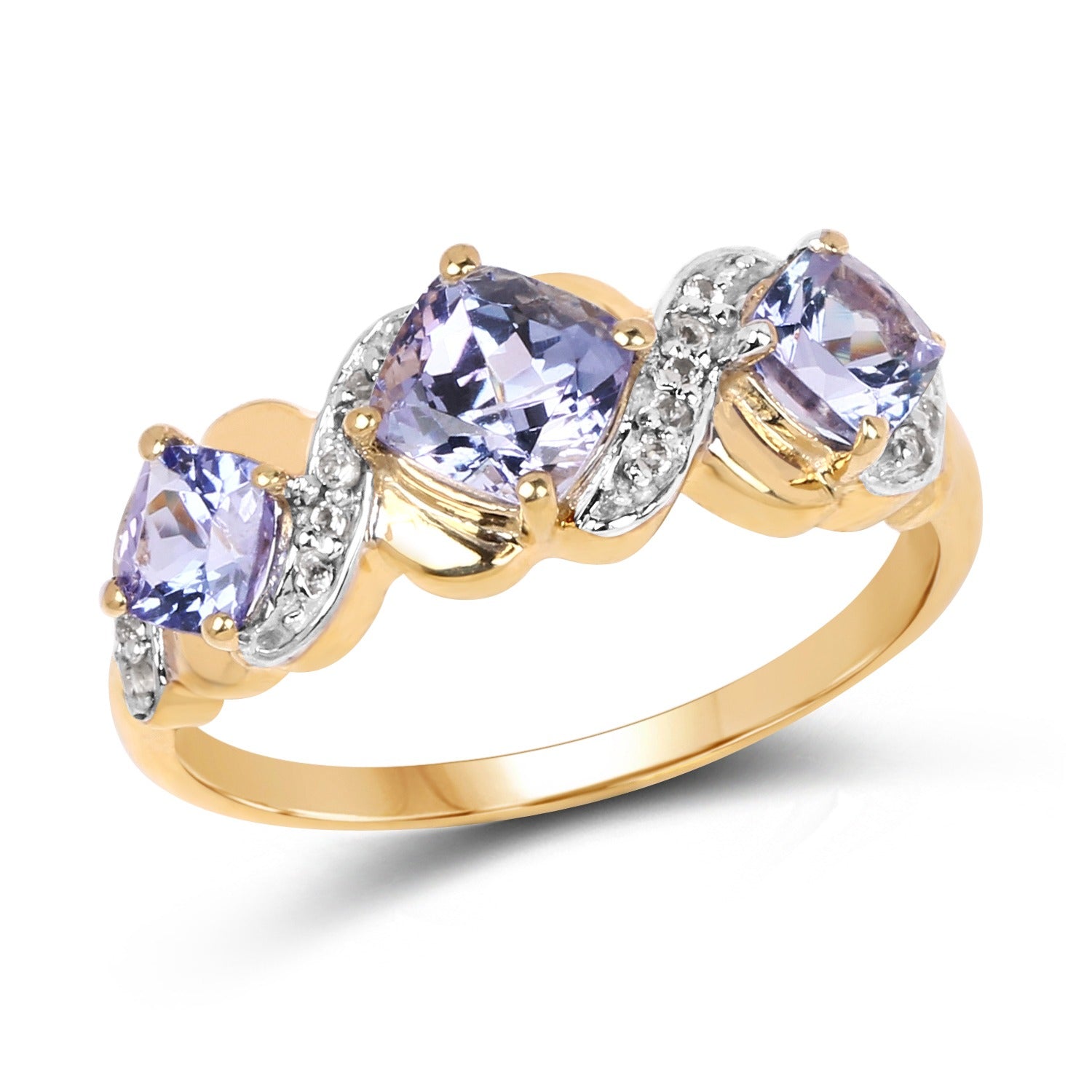 1.20 Ct Cushion Violet Tanzanite and White Topaz Prong Silver Three Stone Ring