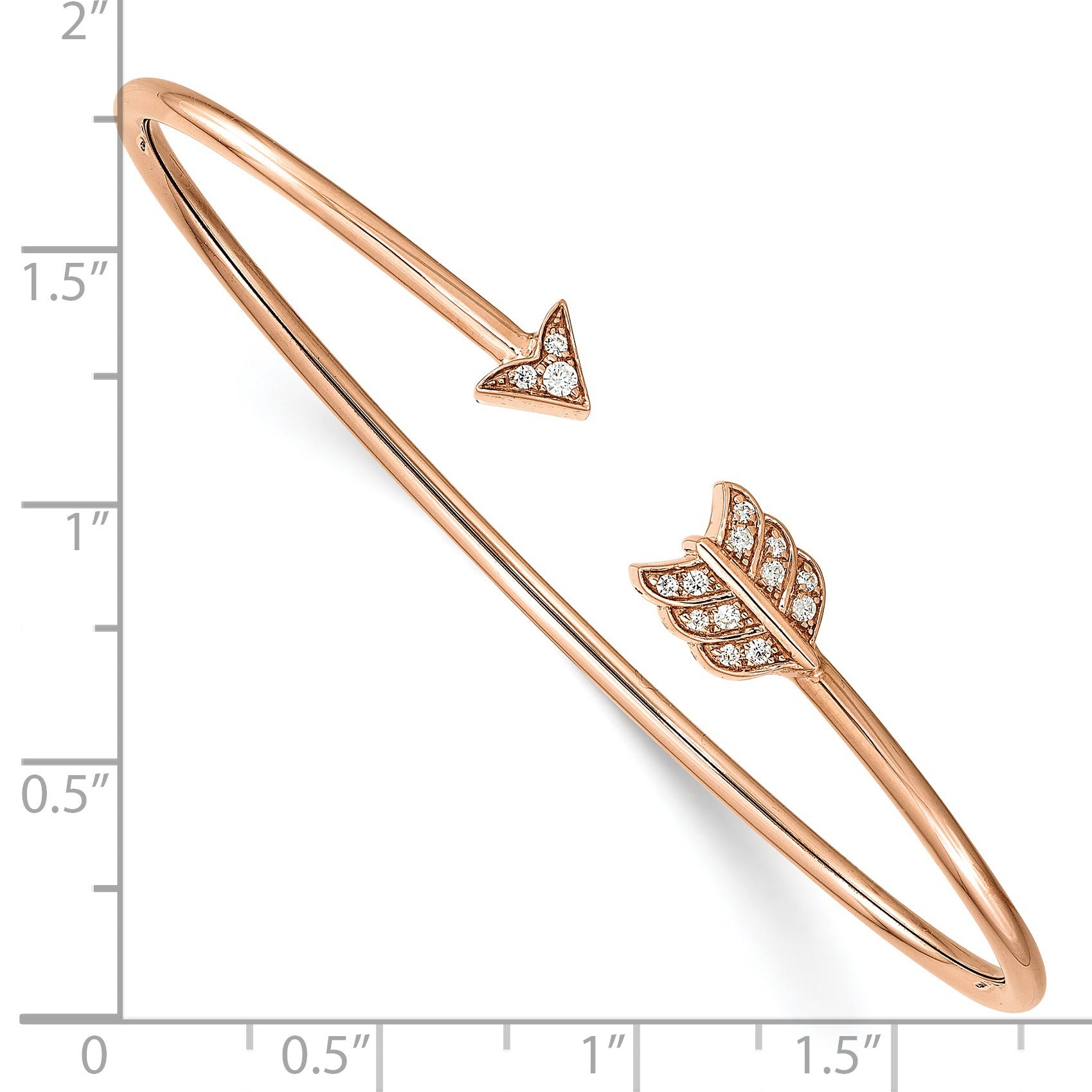 1/10 ct Diamond Arrow Flexible Cuff Bangle Bracelet 14k Rose Gold