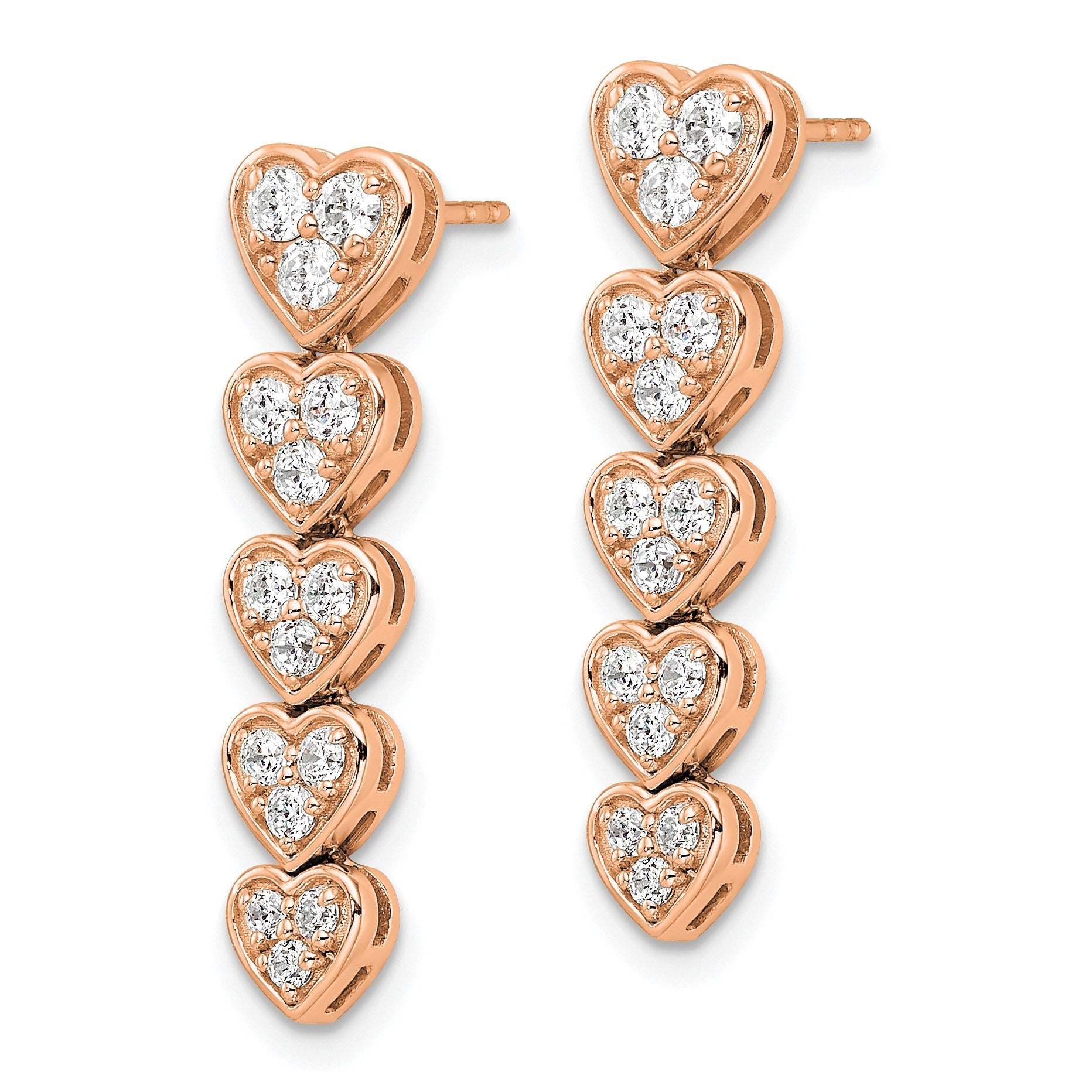 14K Gold Lab Grown Diamond Heart Dangle Post Earrings