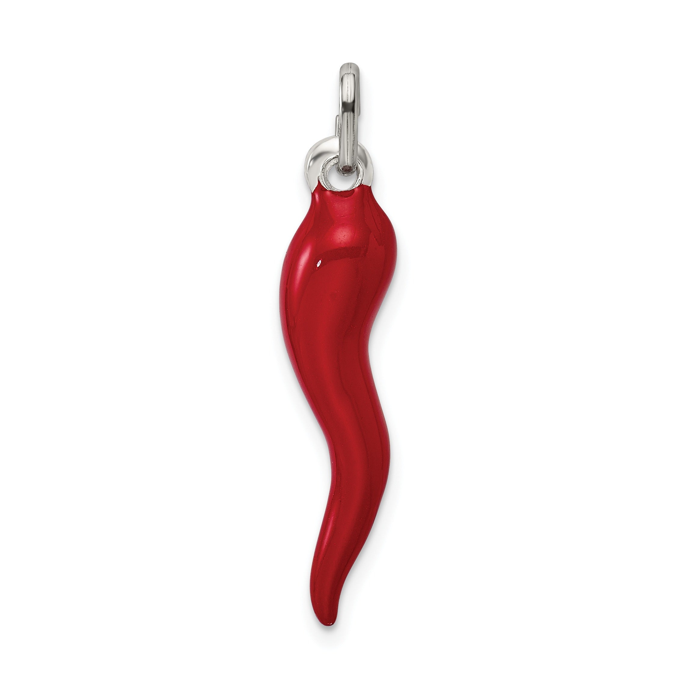 Sterling Silver Red Enamel Italian Horn Pendant