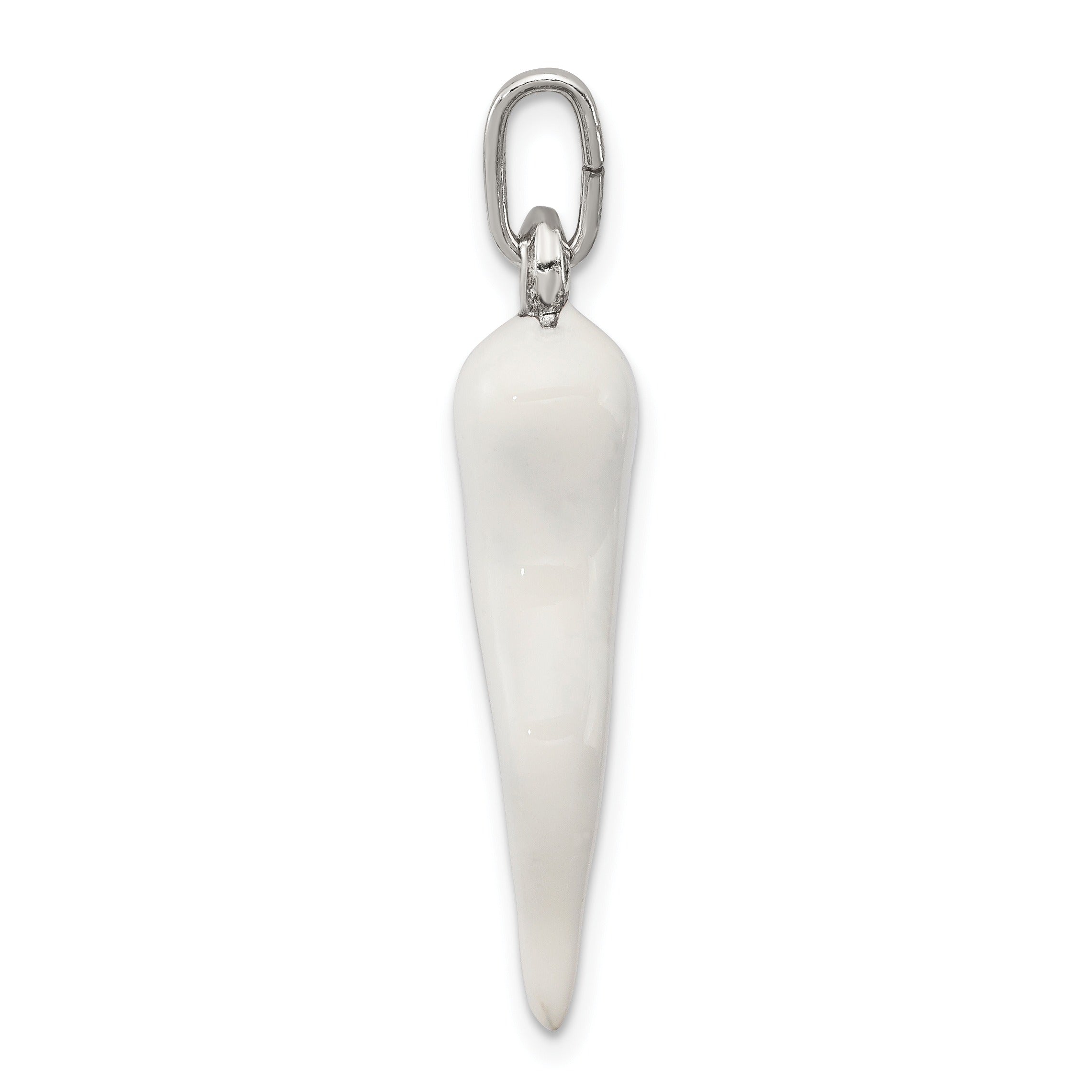 Silver White Enamel Italian Horn Pendant for Men