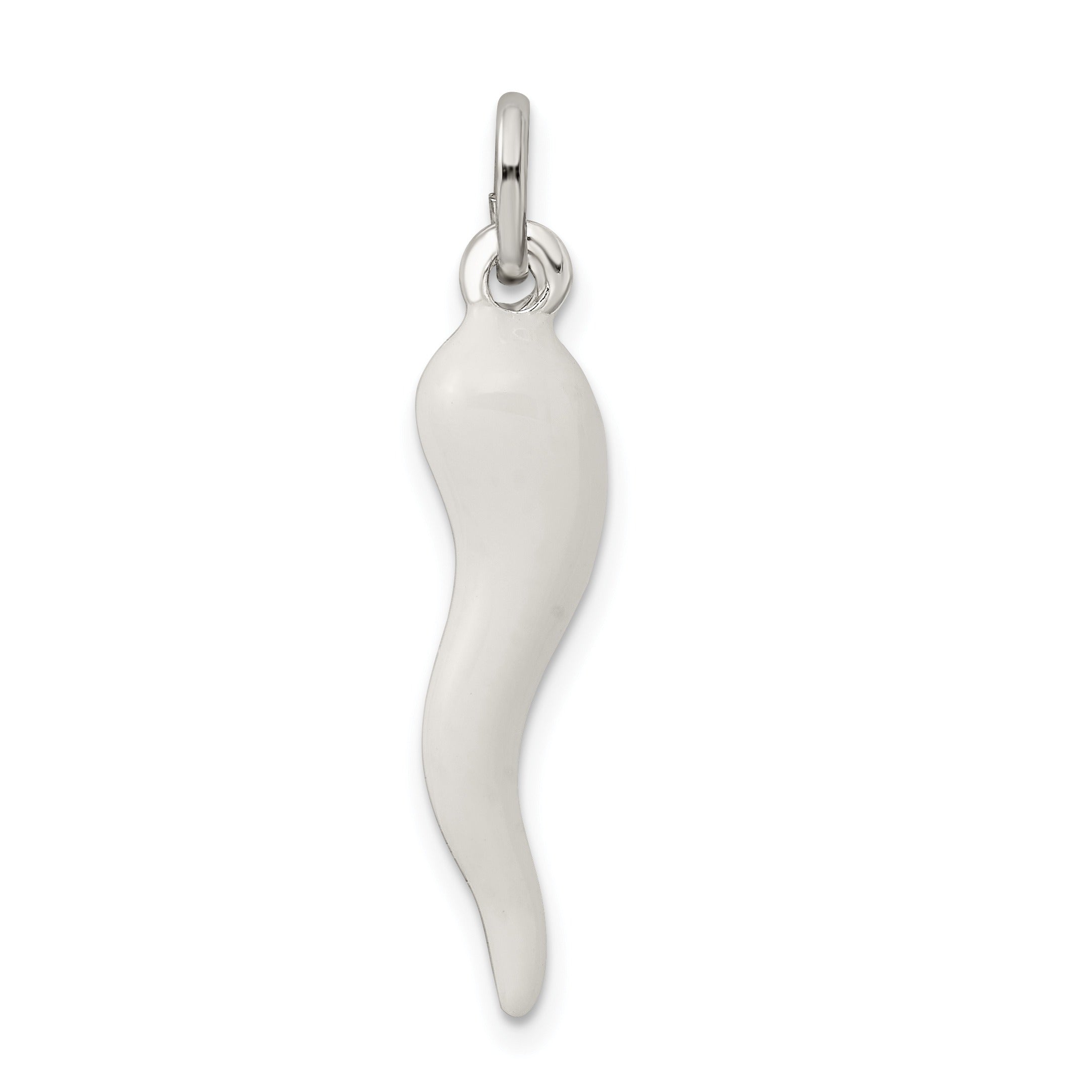 Silver White Enamel Italian Horn Pendant for Men