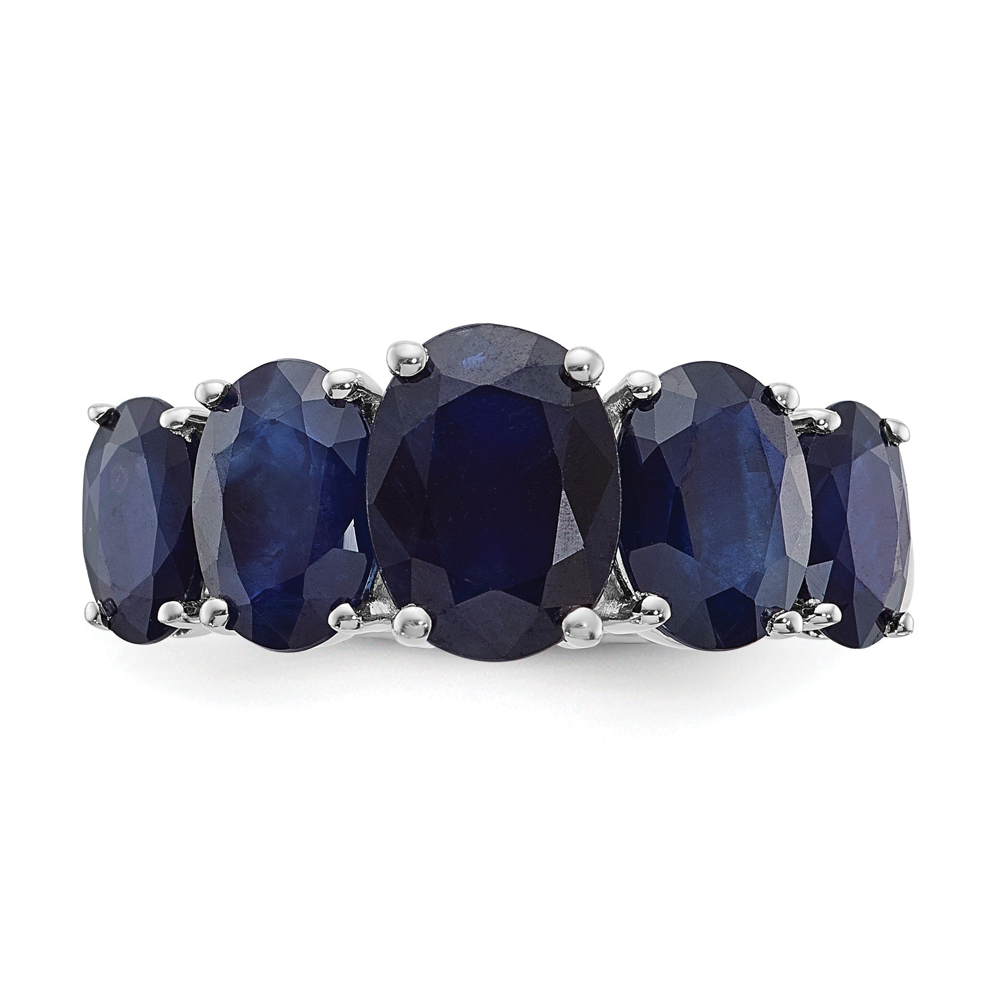 4.75 Ct Oval Blue Lab Created Sapphire Prong Rhodium-Plated Silver Five Stone Ring