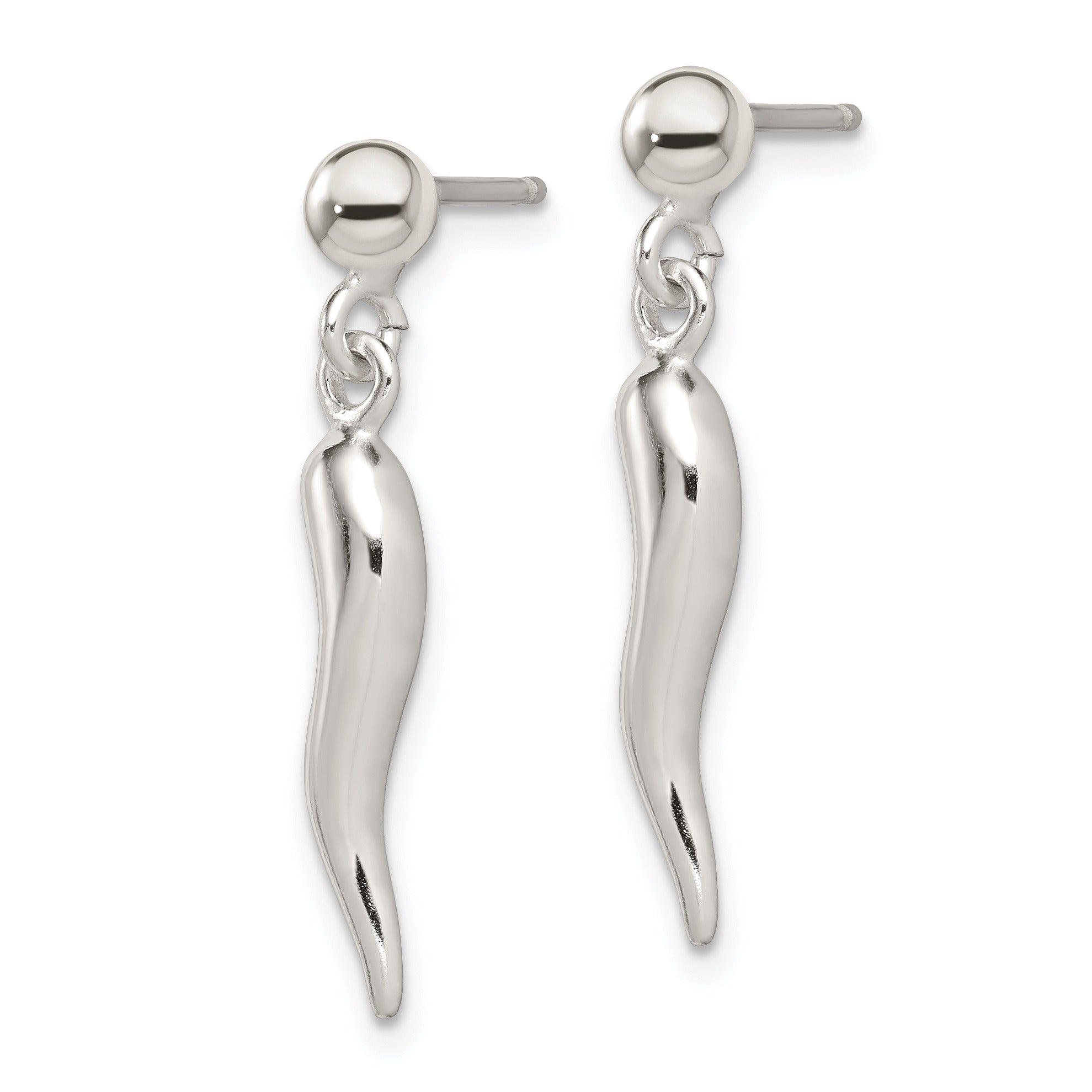 Sterling Silver Italian Horn Post Dangle Earrings
