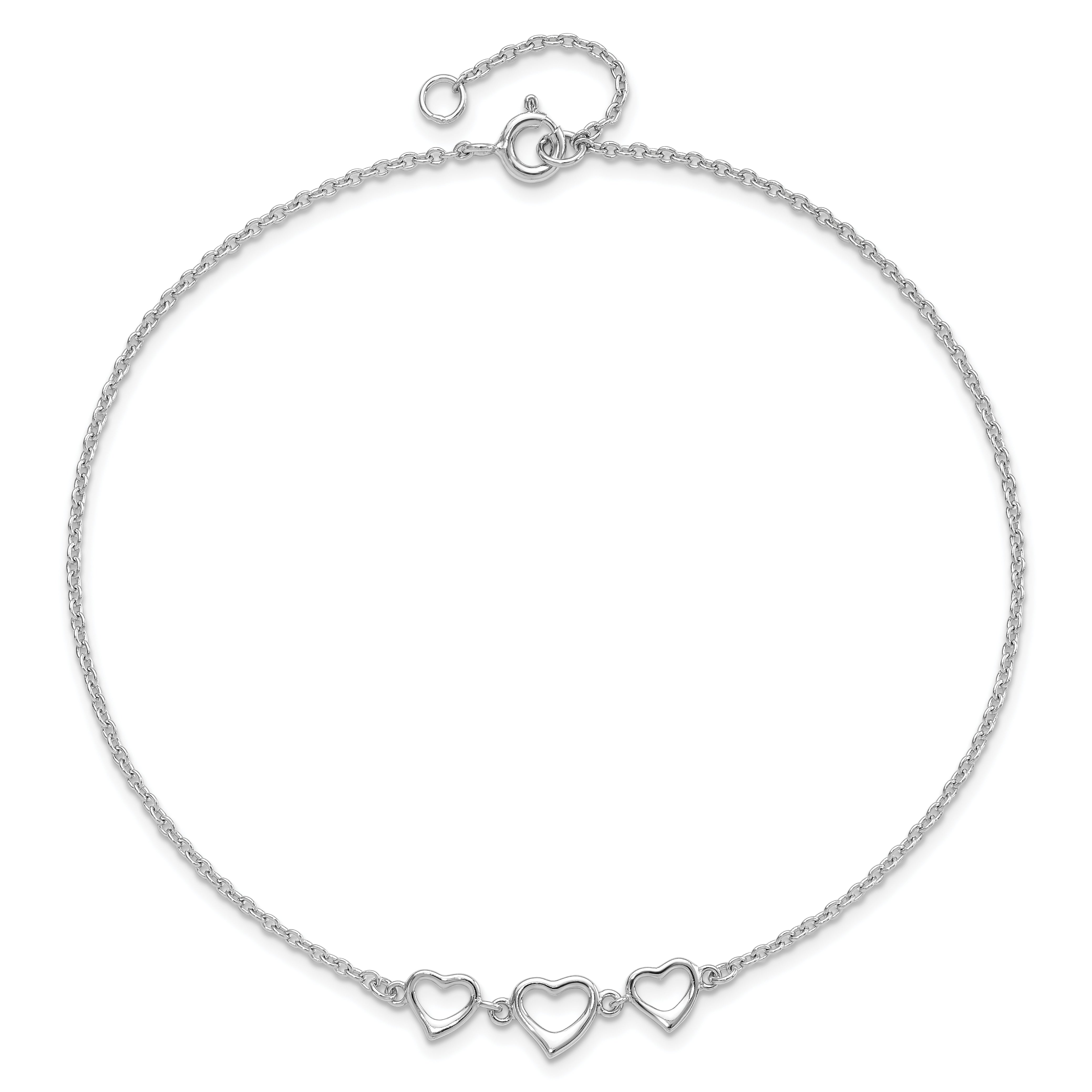 Silver Three Hearts Adjustable Anklet