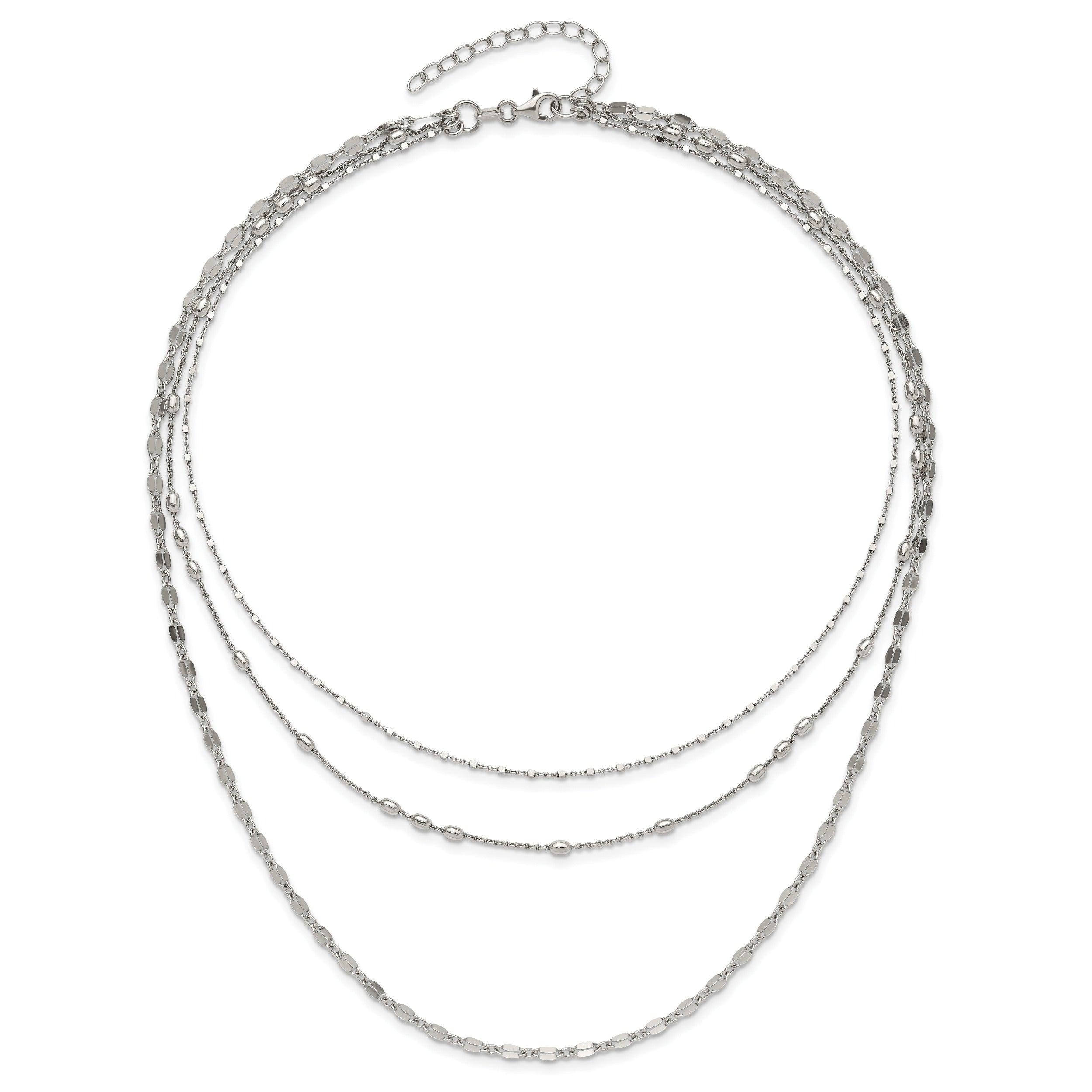 Round Beaded Sterling Silver Rhodium-Plated Layered Necklace