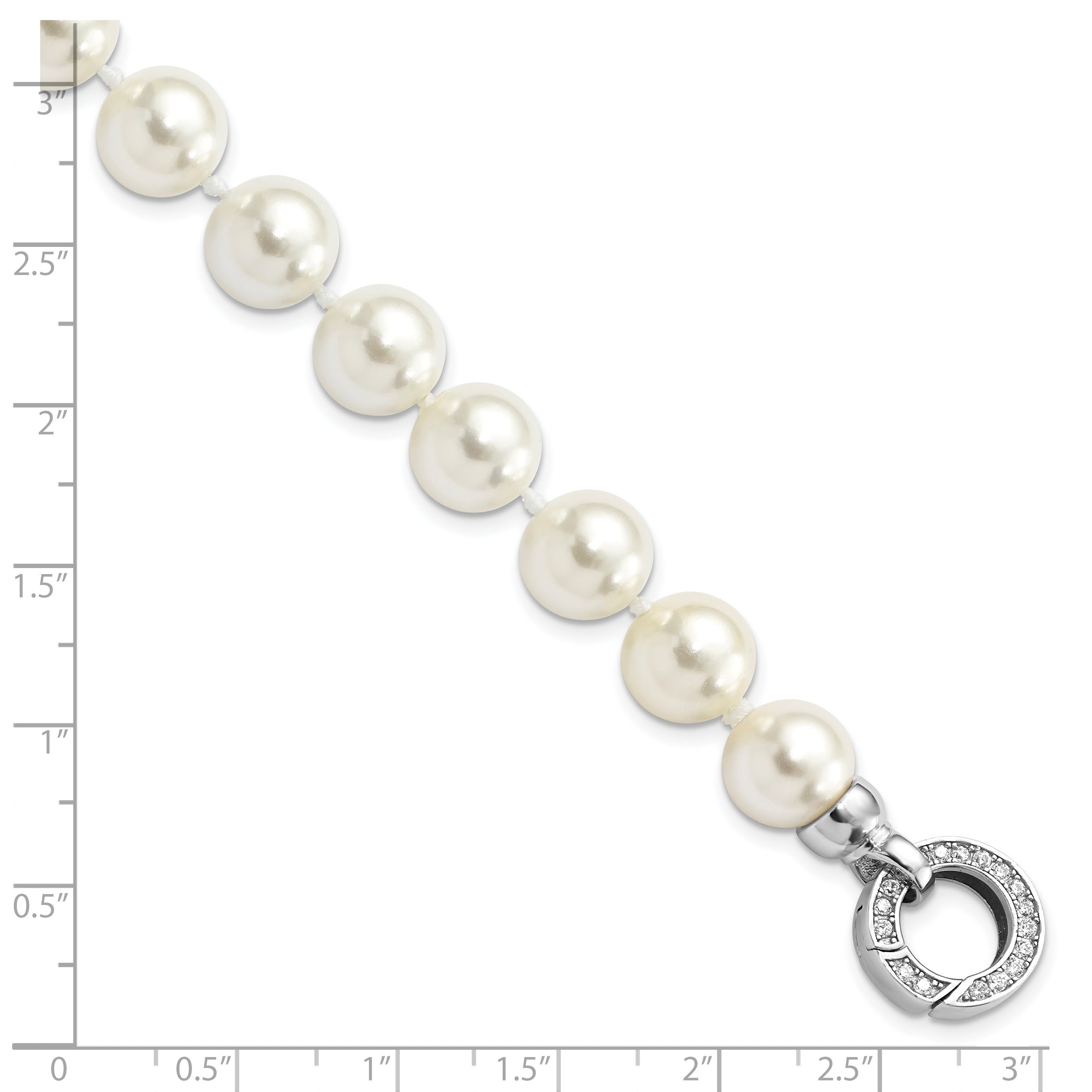 Sterling Silver Rhodium-plated Shell Pearl Hand-knotted Fancy Bracelet