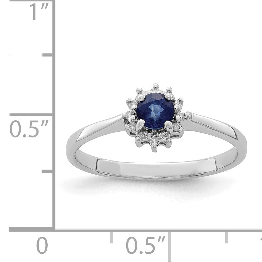 0.34 Ct Round Blue Sapphire and Diamond Prong Silver Snowflake Halo Ring