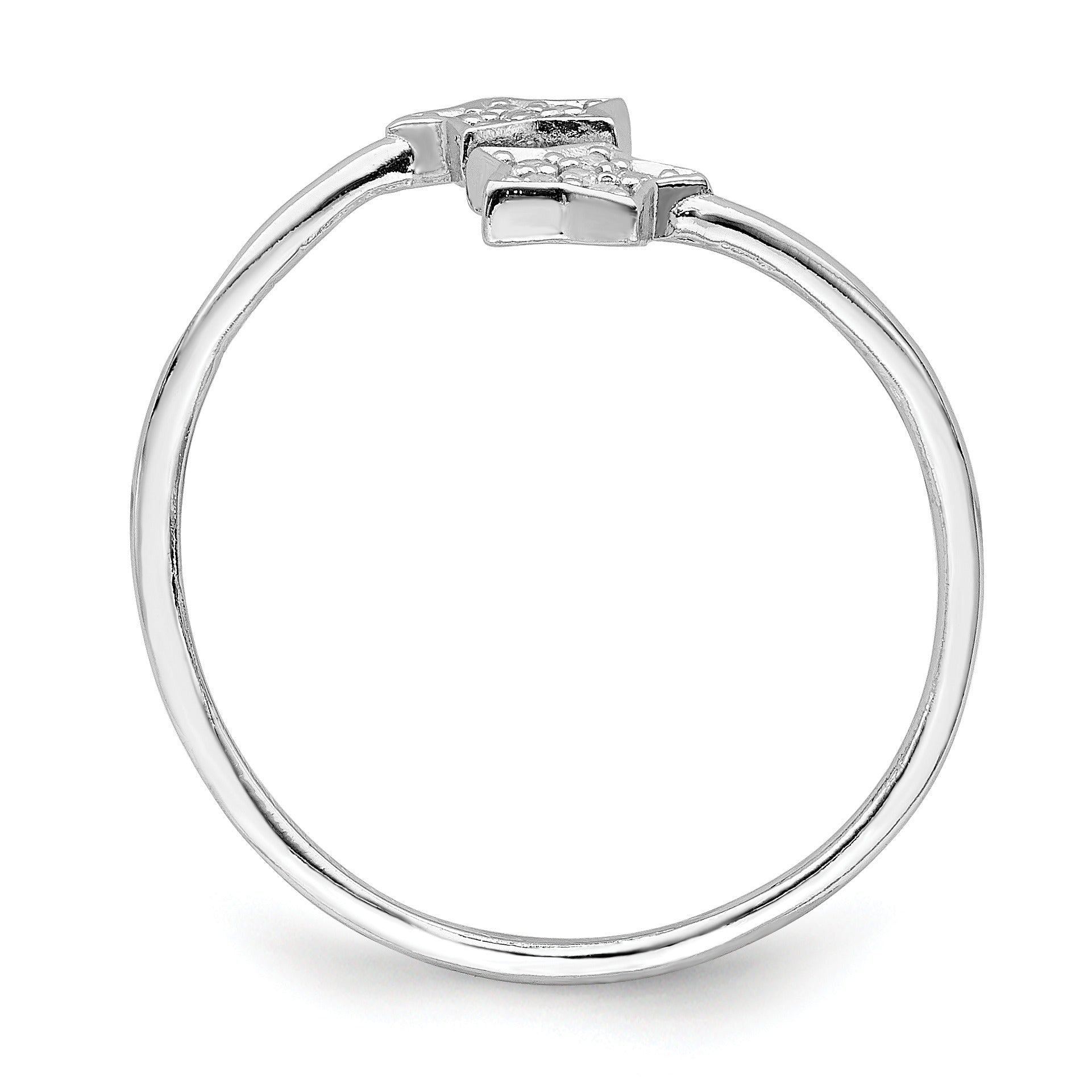 Round White Cubic Zirconia Prong Rhodium-Plated Silver Stars Bypass Adjustable Ring