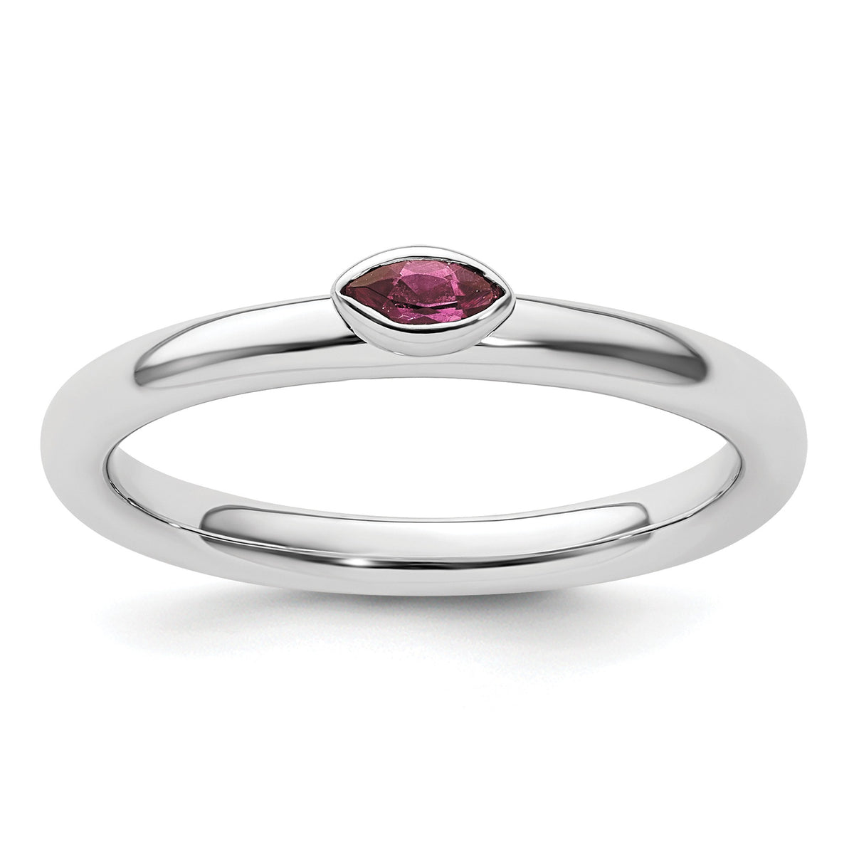 Marquise Gemstone Bezel Rhodium over Silver Stackable Unisex Solitaire Ring