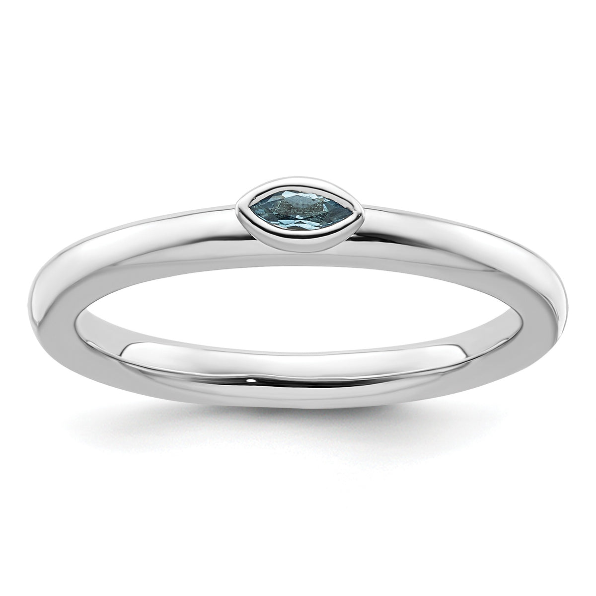 Marquise Gemstone Bezel Rhodium over Silver Stackable Unisex Solitaire Ring