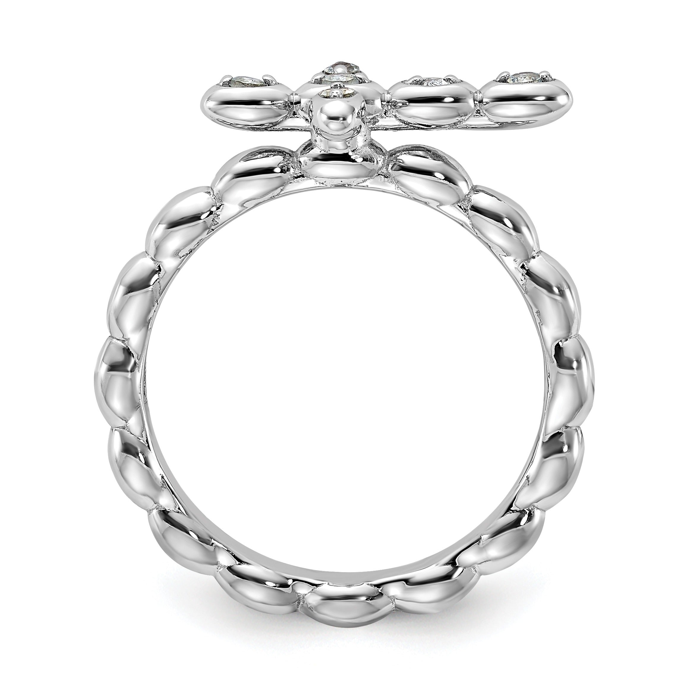 Silver Stackable Natural Aquamarine Cross Ring