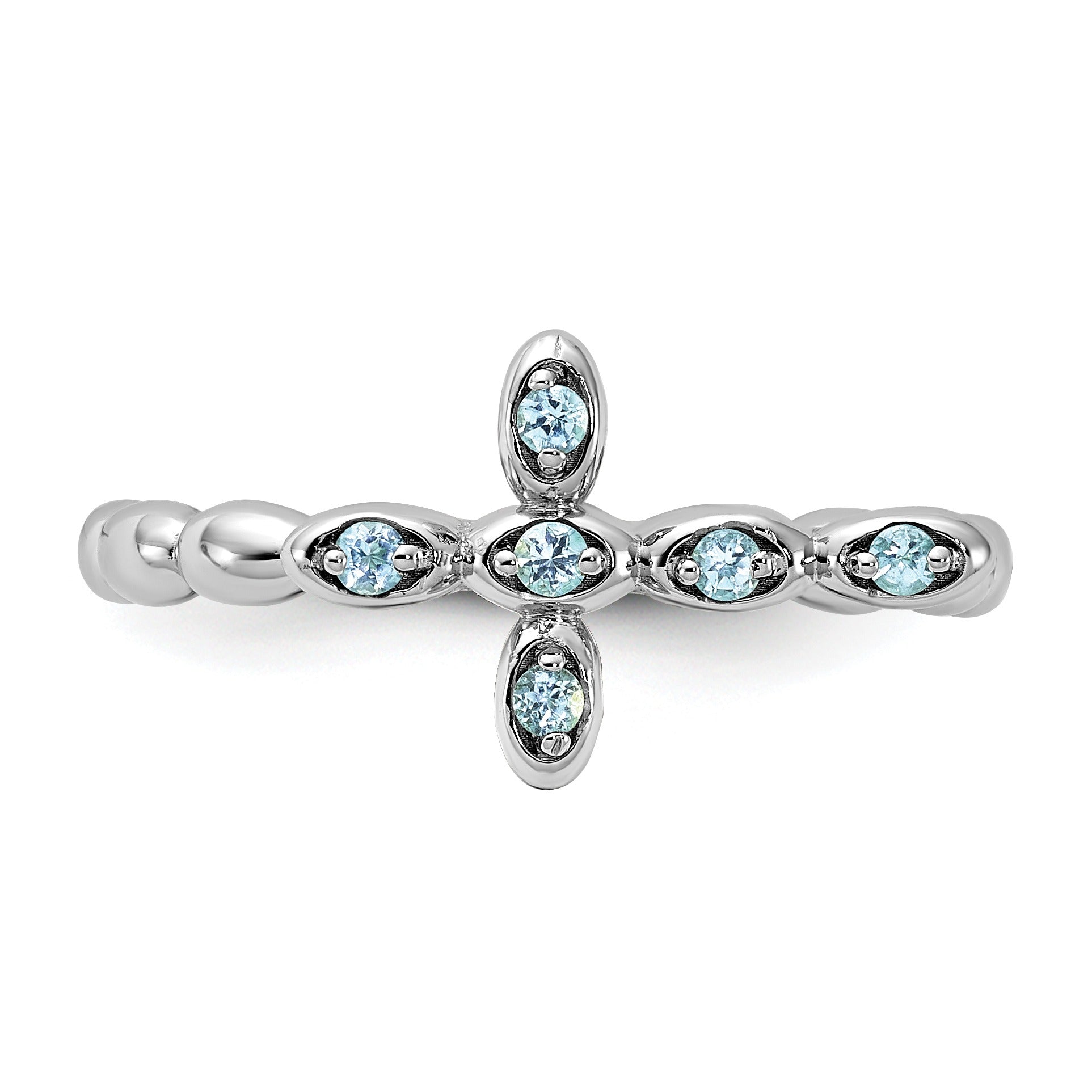 Silver Stackable Natural Swiss Blue Topaz Cross Ring
