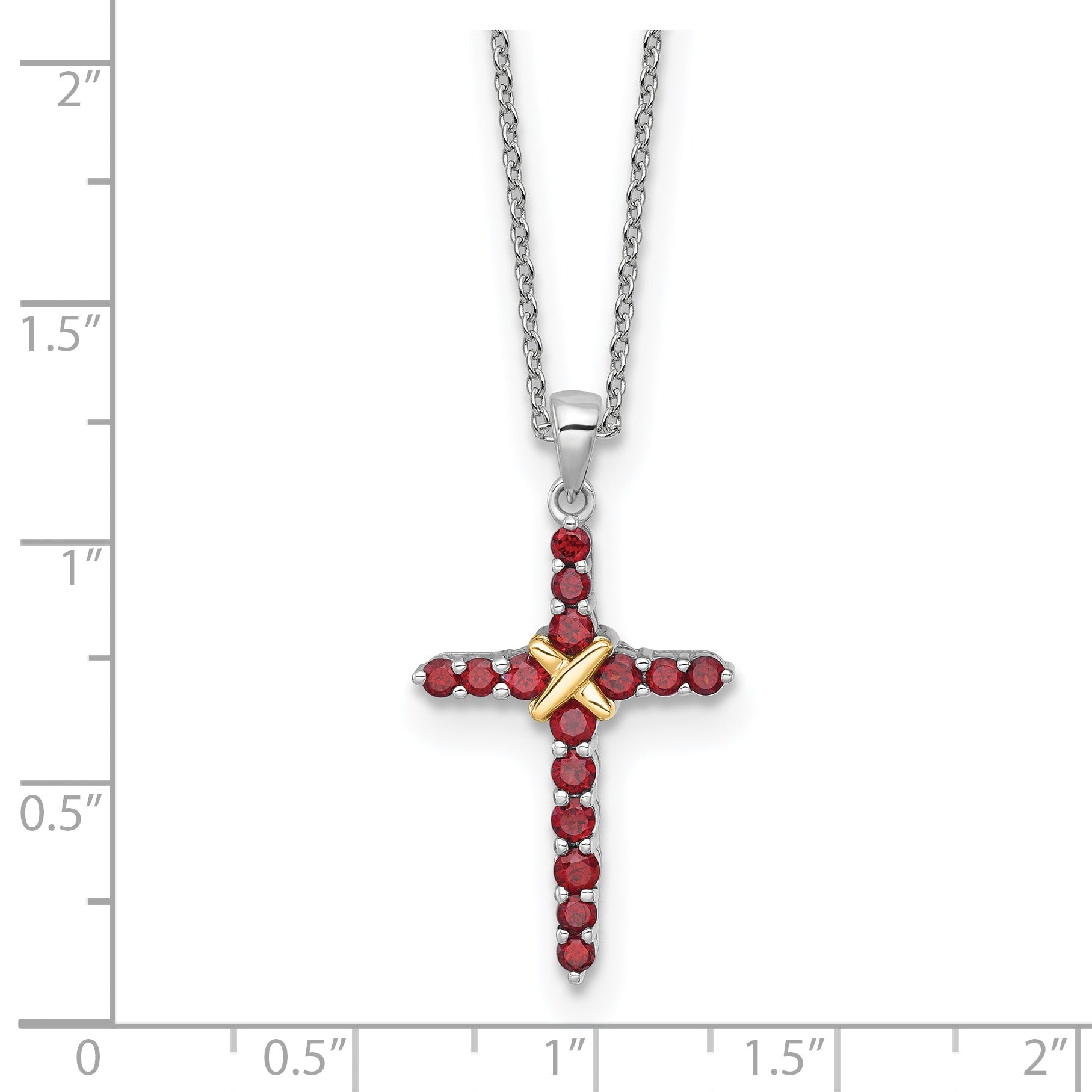 Silver 14k -X- Accent Natural Garnet Cross Necklace