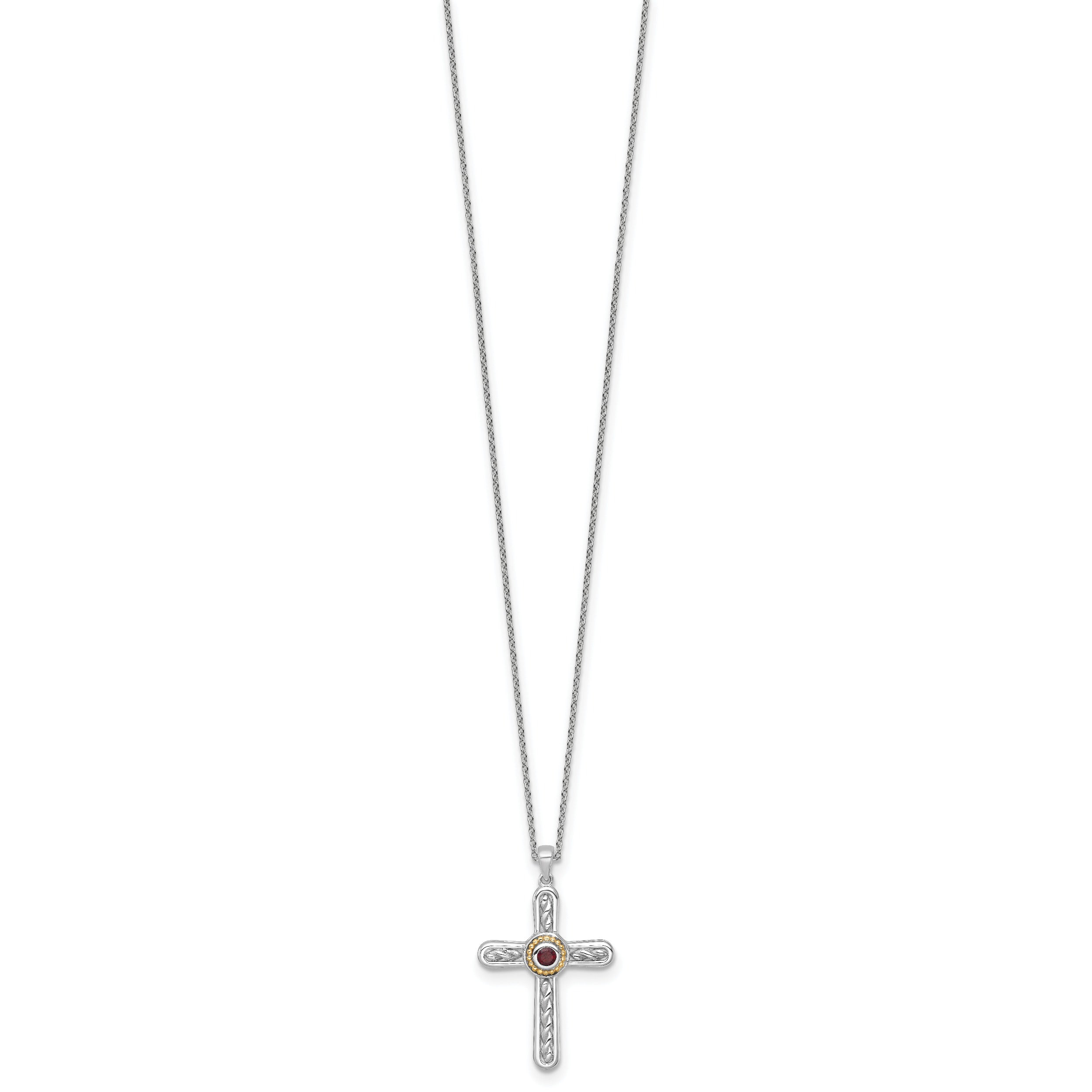 Sterling Silver Natural Garnet Cross Extension Necklace