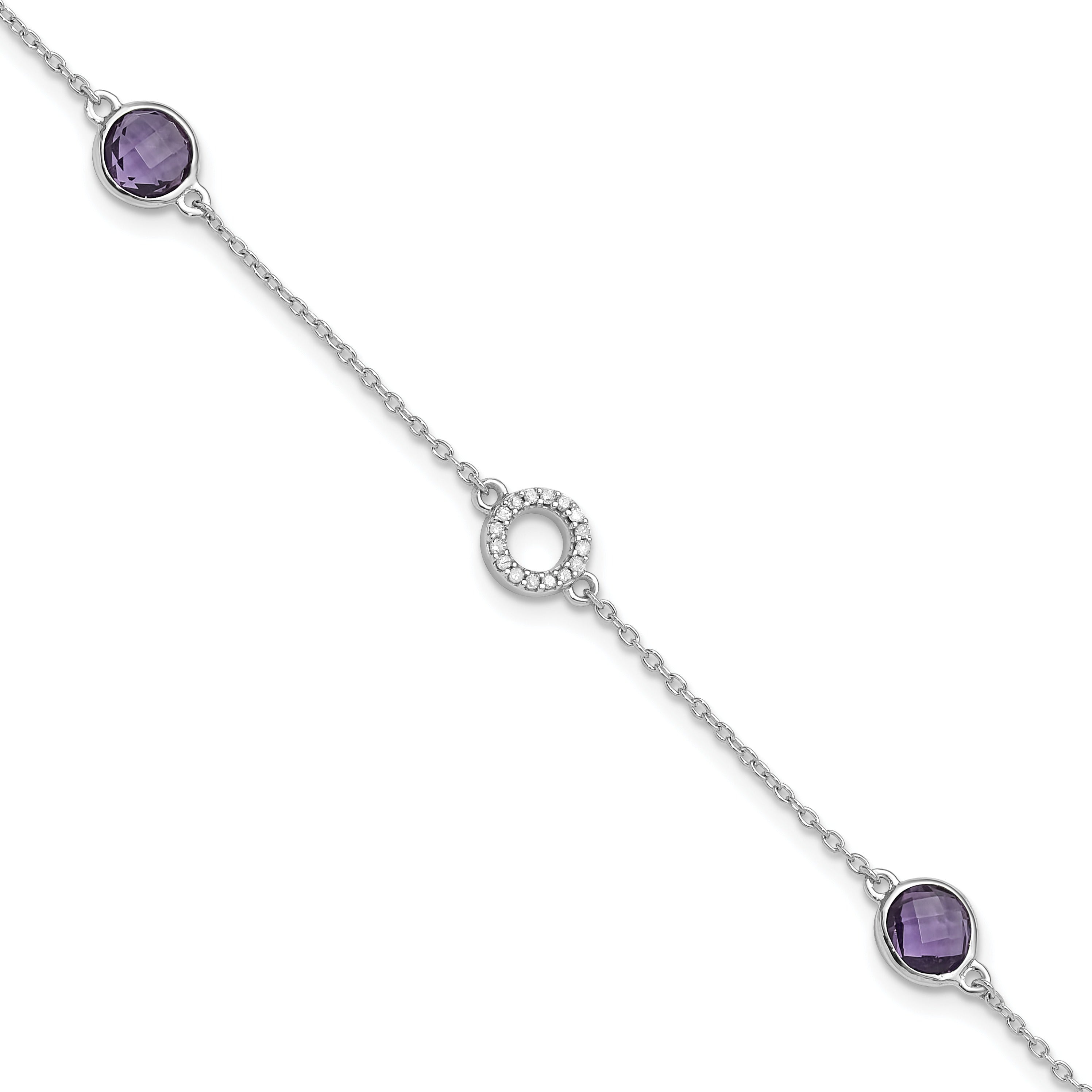 Natural Diamond and Amethyst Circle Bracelet Silver