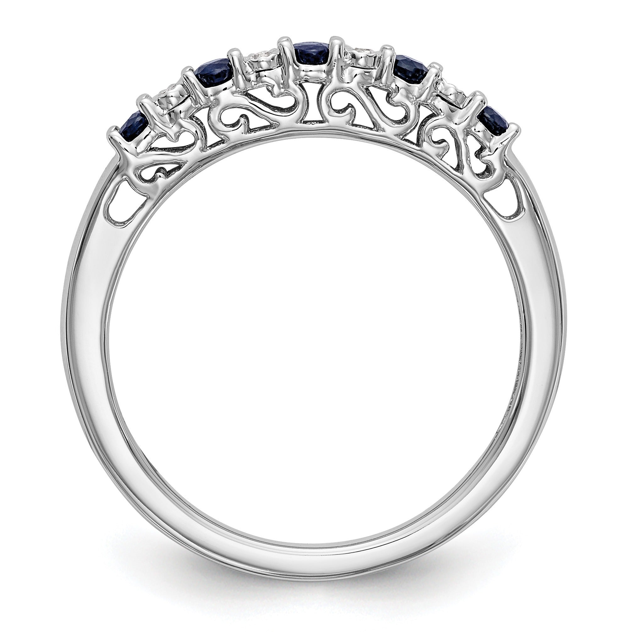 Round Blue Sapphire And Diamond 14k White Gold Half Eternity Wedding Band Ring