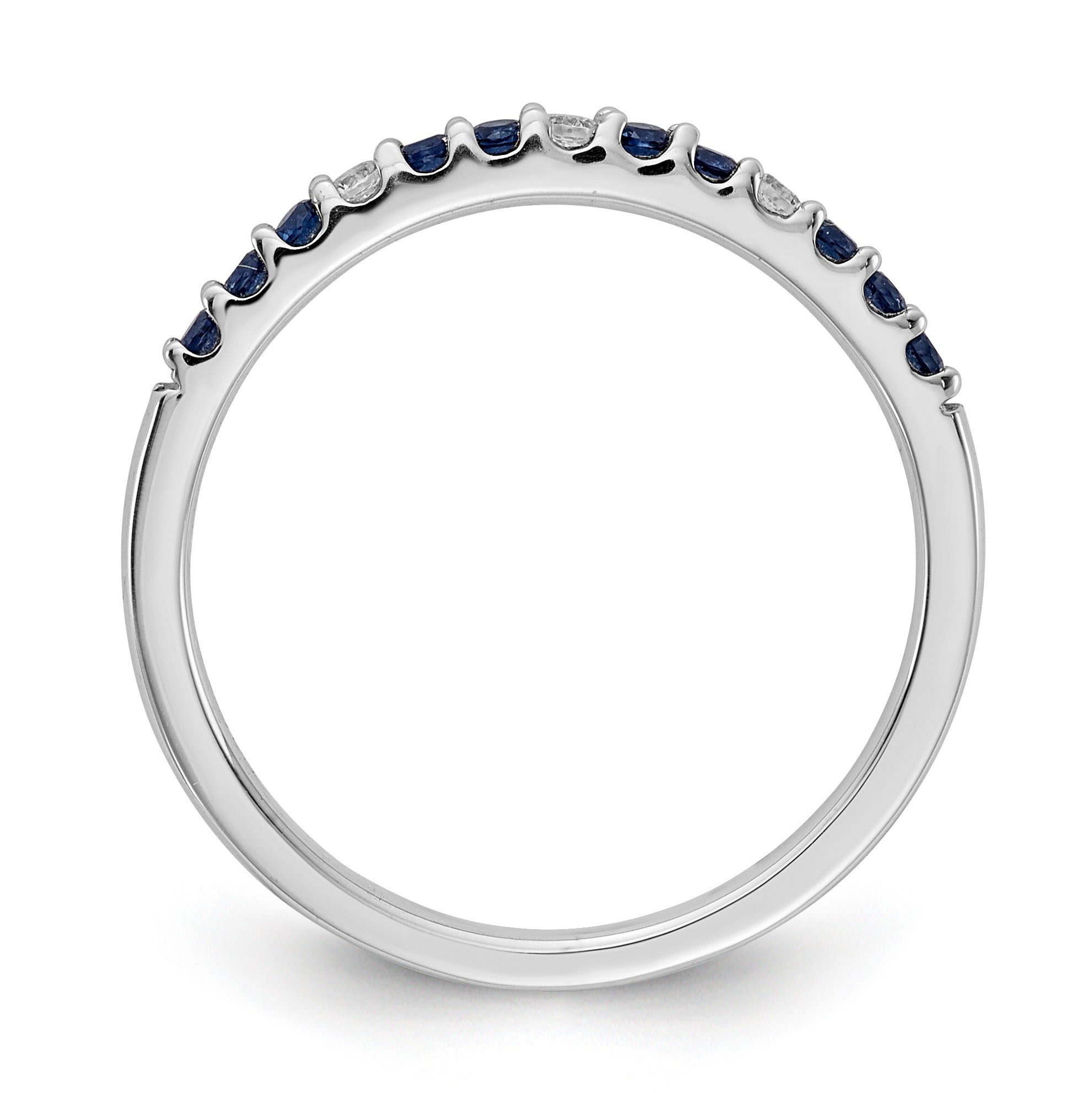 0.3 Ct Round Blue Sapphire and Diamond White Gold Pave Half Eternity Ring