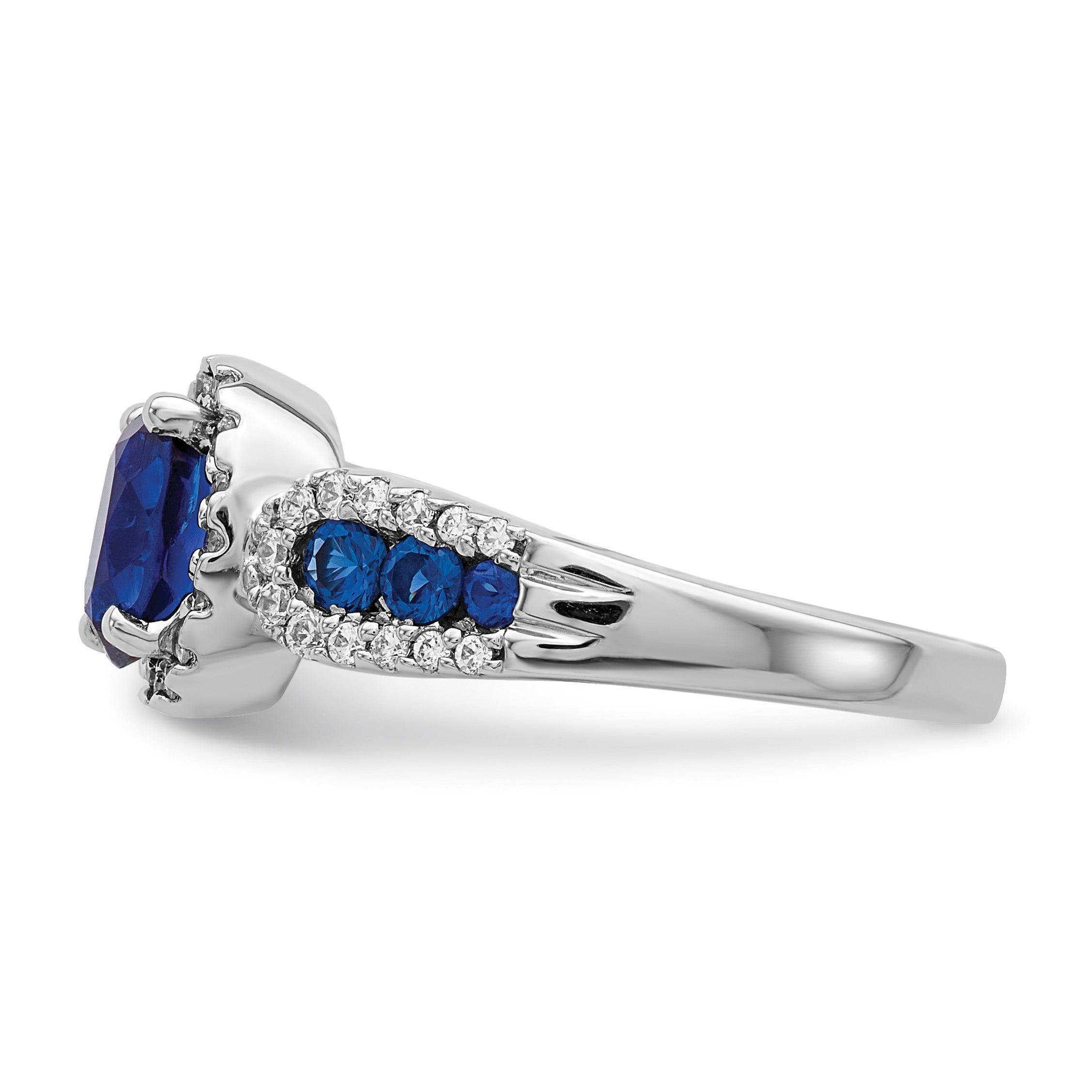 1.38 Ct Oval Blue Created Sapphire With Diamond Prong 14K Gold Engagement Halo Pave Ring