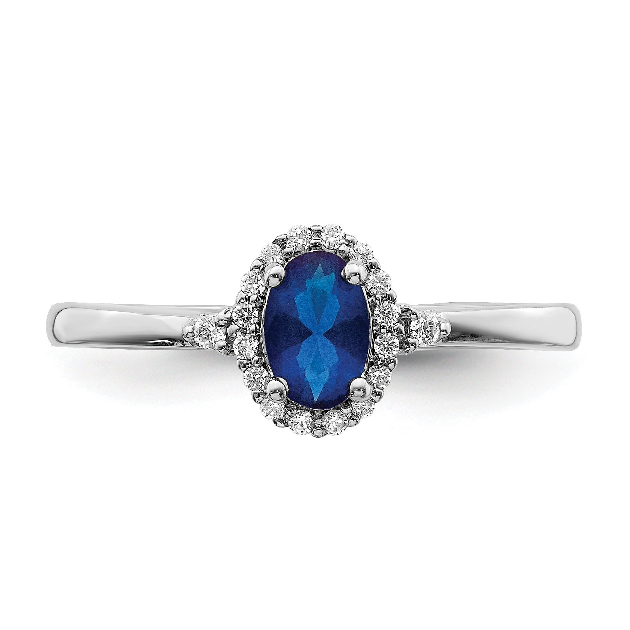 0.63 Ct Oval Blue Sapphire & Diamond Prong 14K White Gold Halo Ring