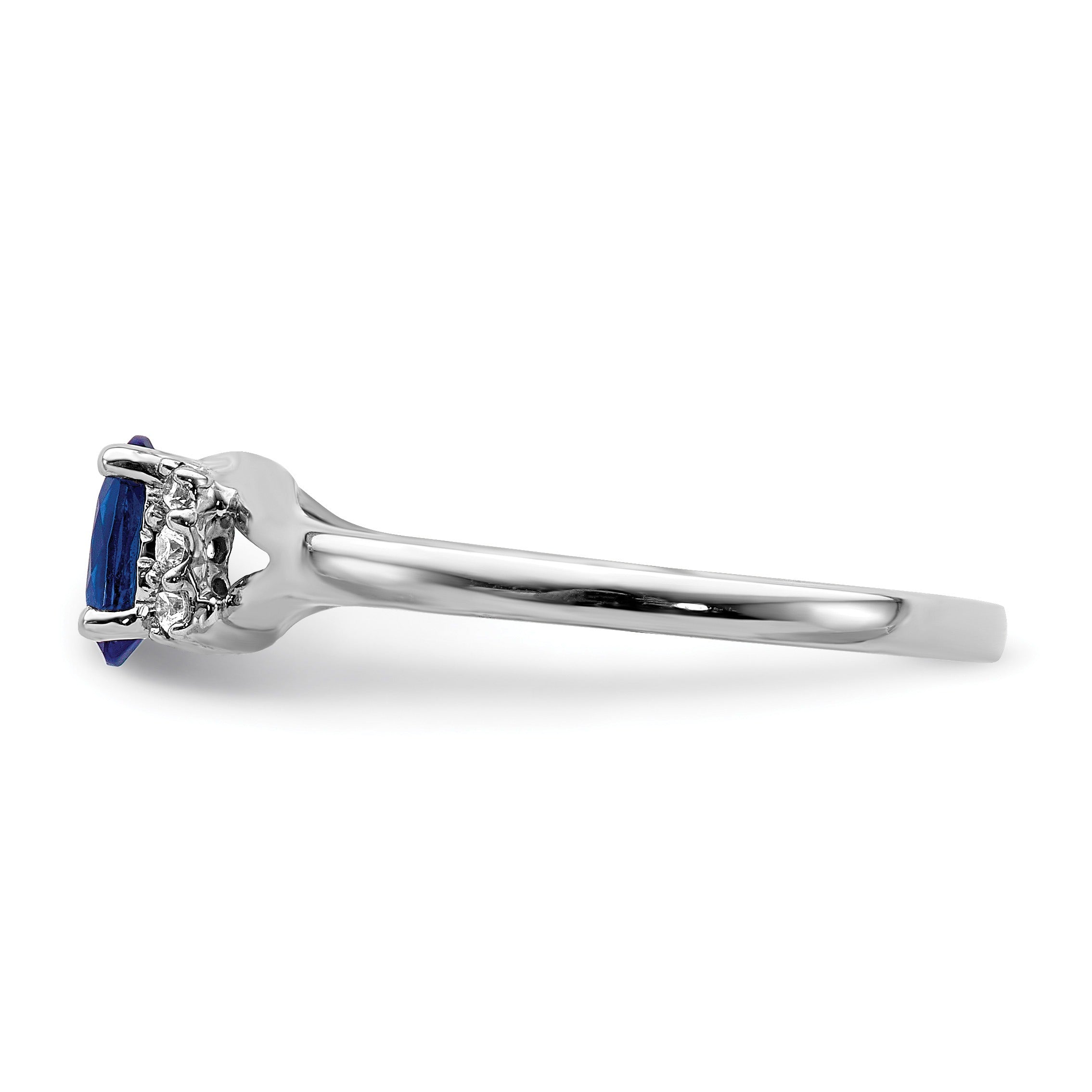 0.56 Ct Oval Blue Sapphire & Diamond Prong 14K White Gold Split Shank Ring