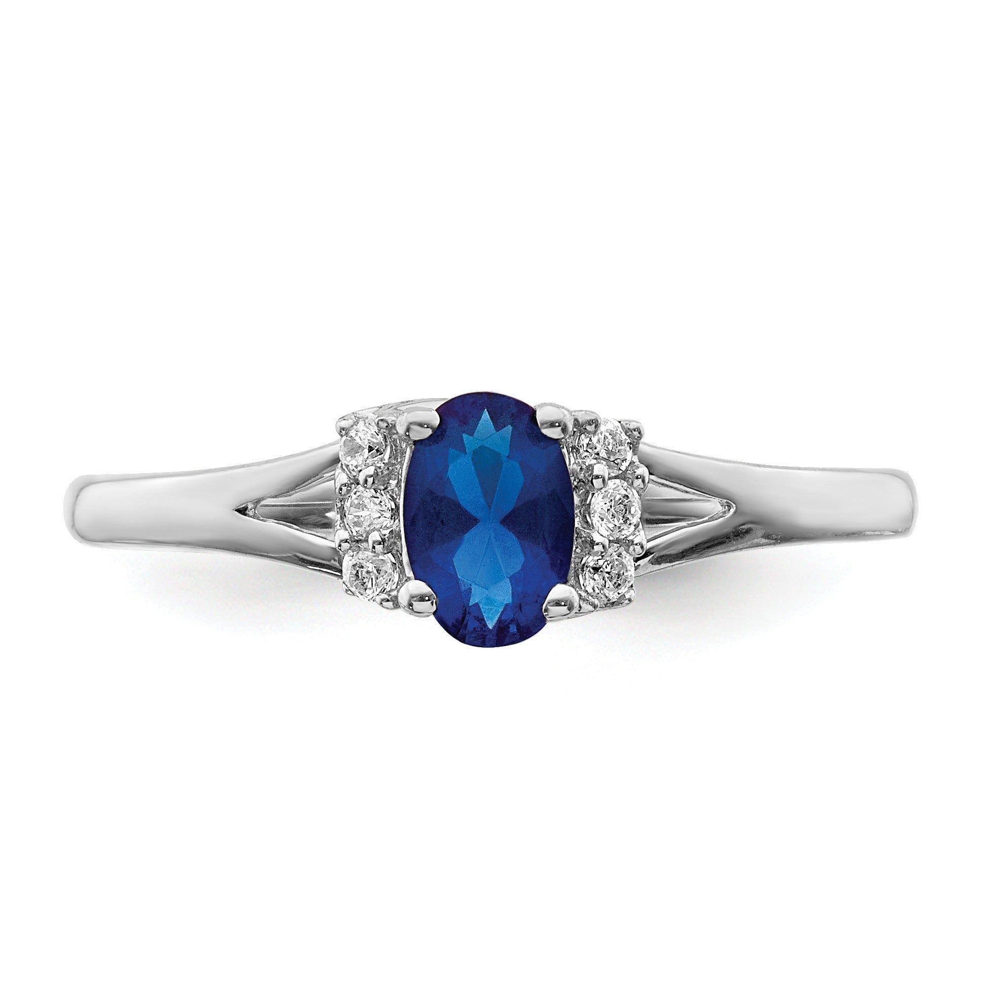 0.56 Ct Oval Blue Sapphire & Diamond Prong 14K White Gold Split Shank Ring