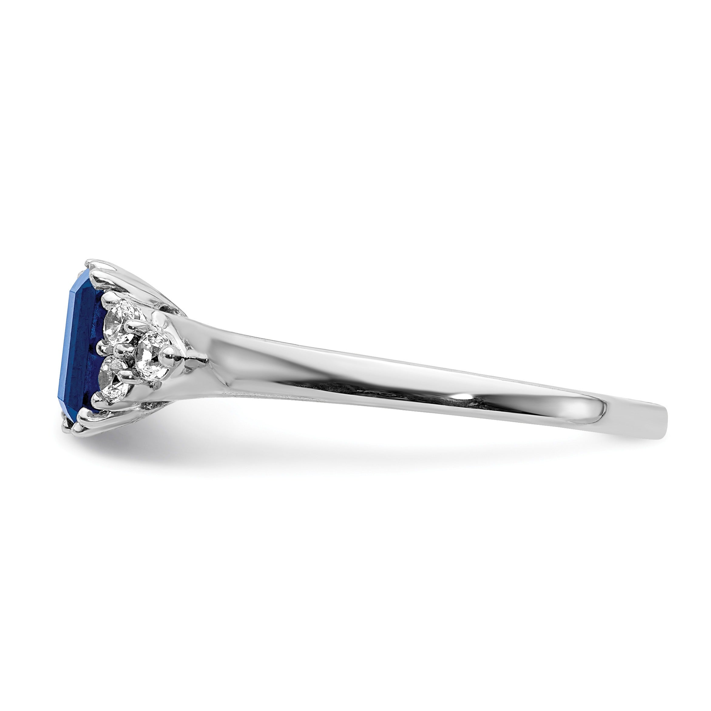 0.68 Ct Emerald Cut Blue Sapphire & Diamond Prong 14K White Gold Cluster Ring