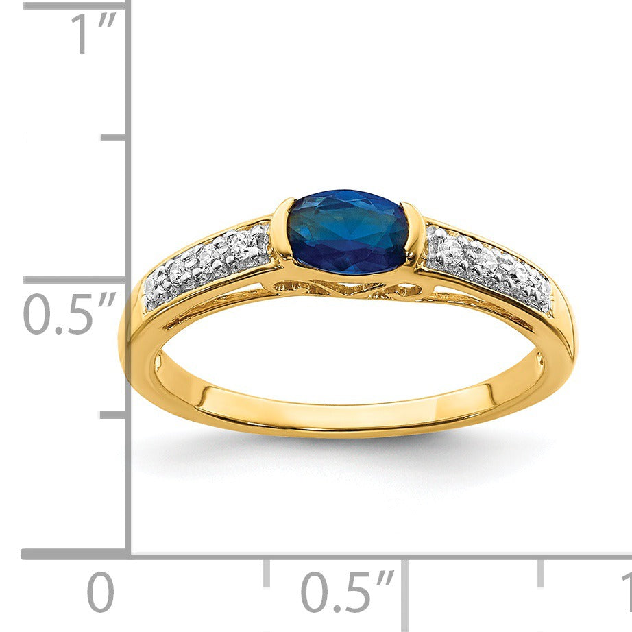 0.64 Ct Oval Blue Sapphire & Diamond Half-Bezel 14K Yellow Gold East-West Ring