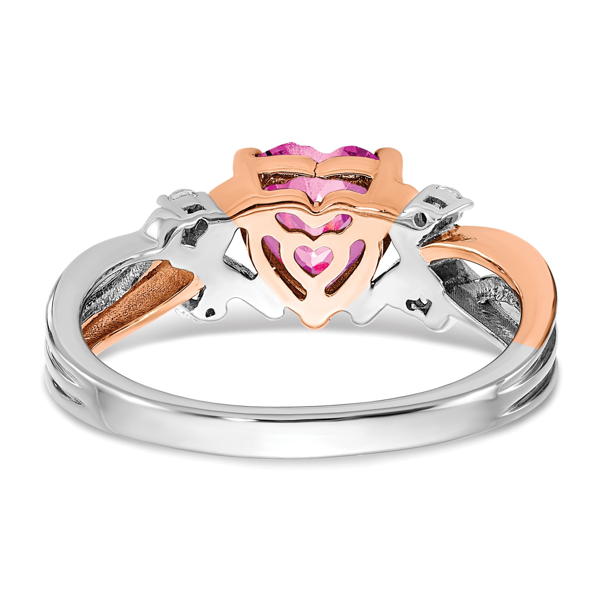14k Two Tone Heart Created Gemstone & Diamond ring