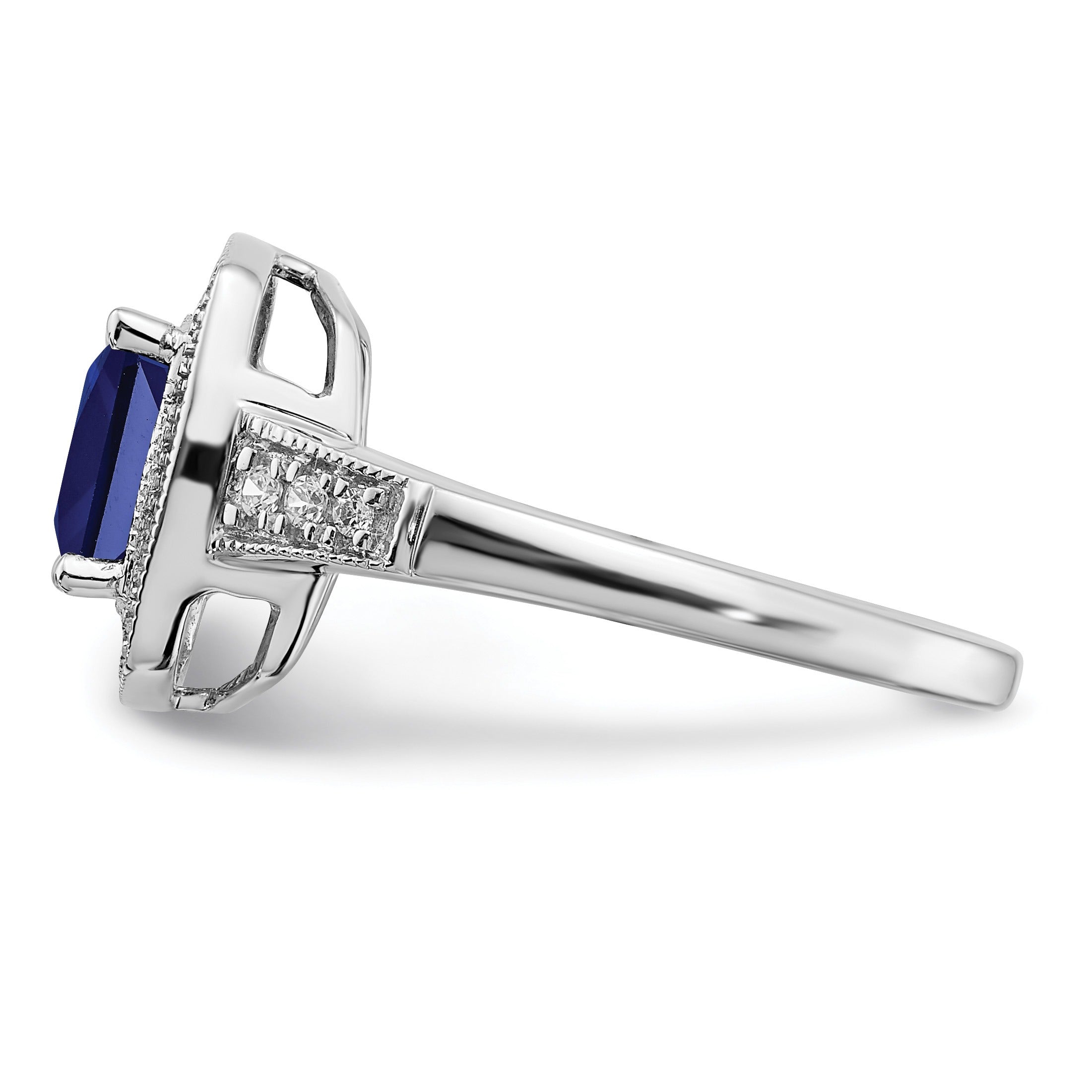 1.31 Ct Cushion Blue Lab Created Sapphire and Diamond Prong 14K White Gold Halo Tapered Ring