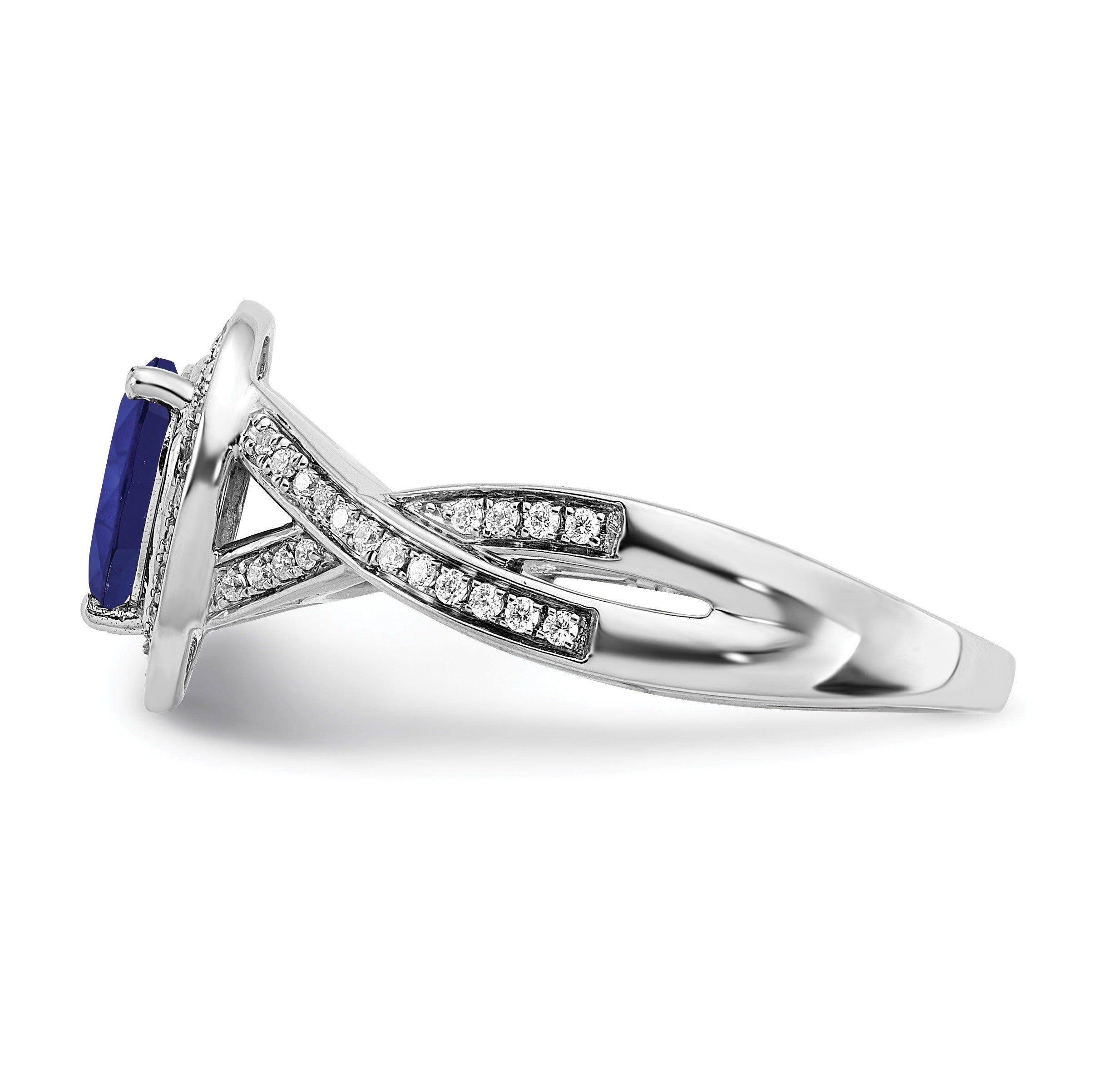 0.74 Ct Pear Blue Created Sapphire & Diamond Prong 14K White Gold Twisted Halo Ring