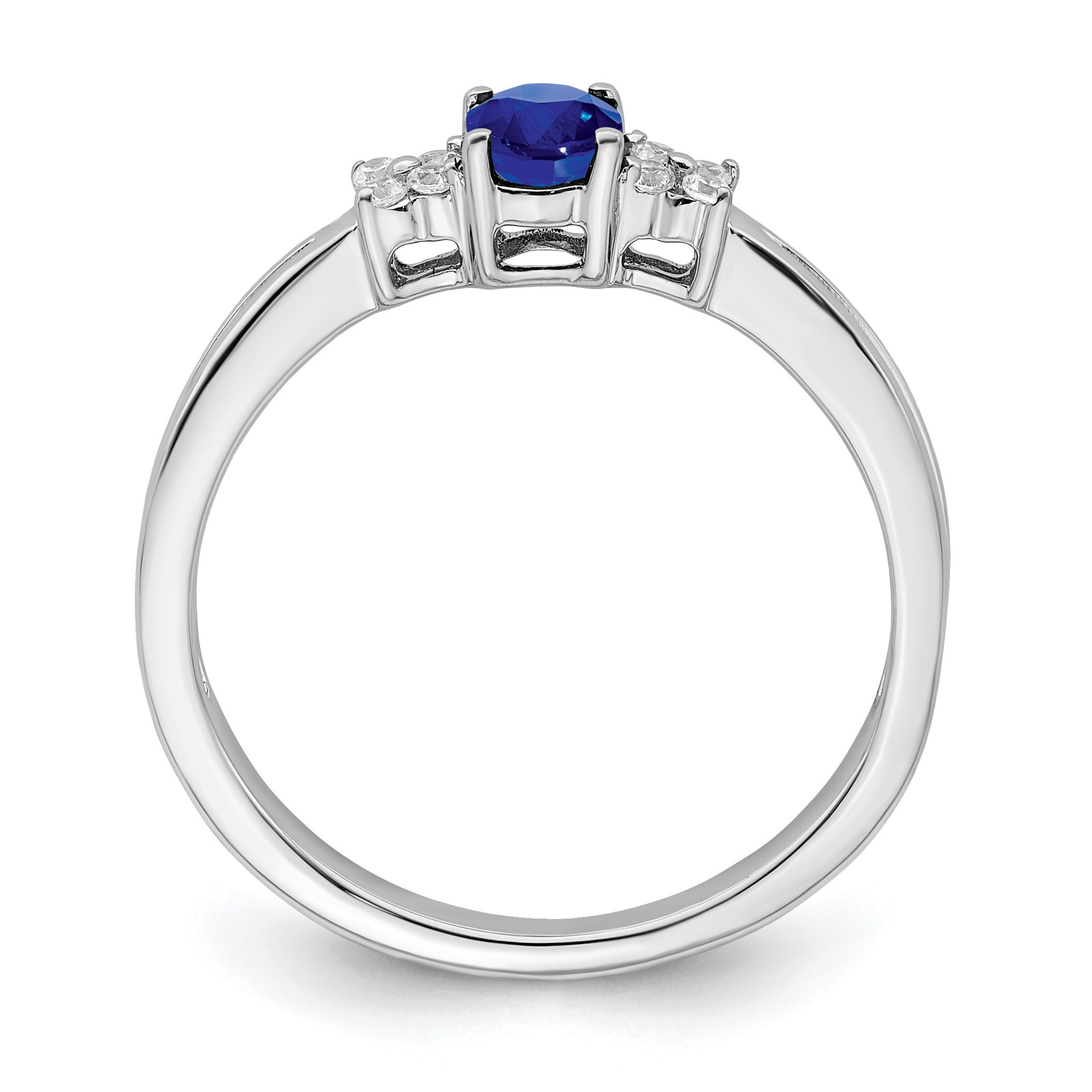 0.35 Ct Oval Blue Sapphire & Diamond Prong 14K White Gold Three Stone Ring