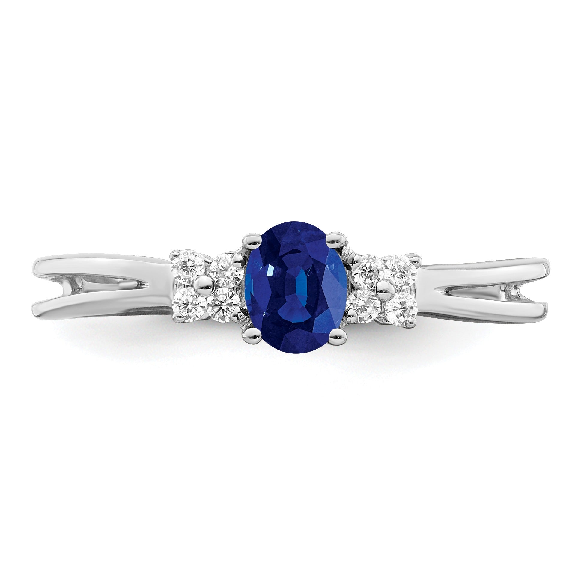 0.35 Ct Oval Blue Sapphire & Diamond Prong 14K White Gold Three Stone Ring