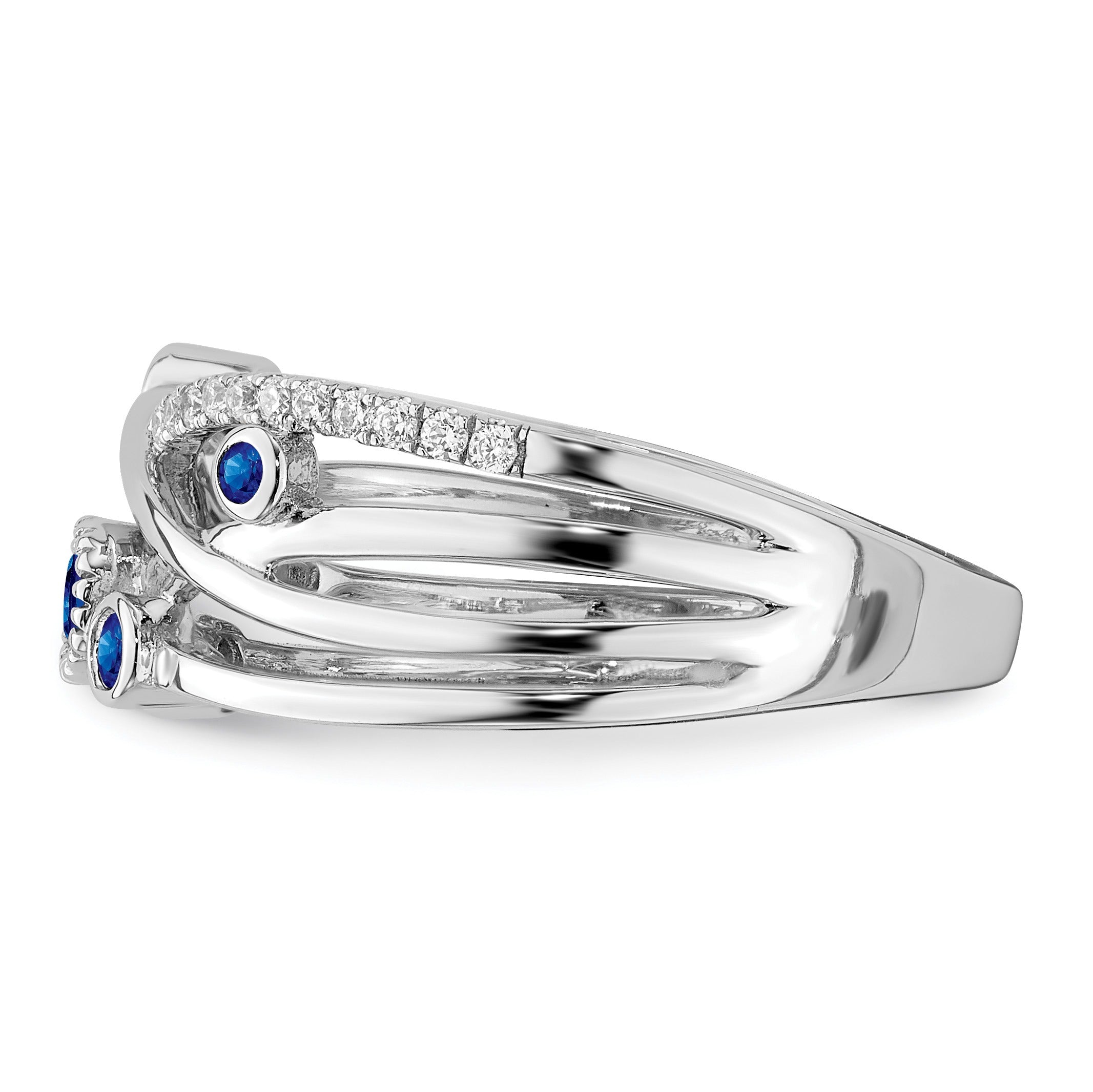 0.27 Ct Round Blue Sapphire Diamond White Gold Bezel Set Criss Cross Band Ring