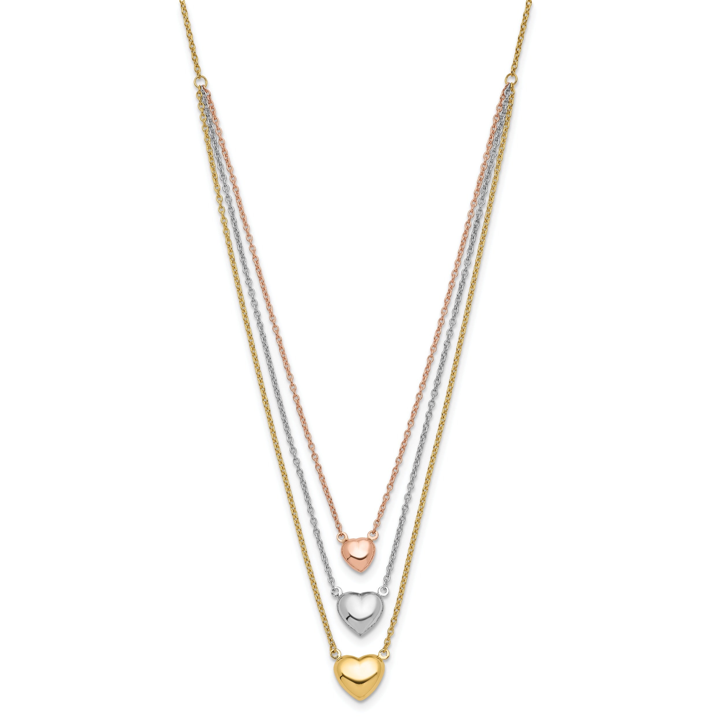 Tri-color Three Hearts 14K Gold Layered Cable Chain Necklace