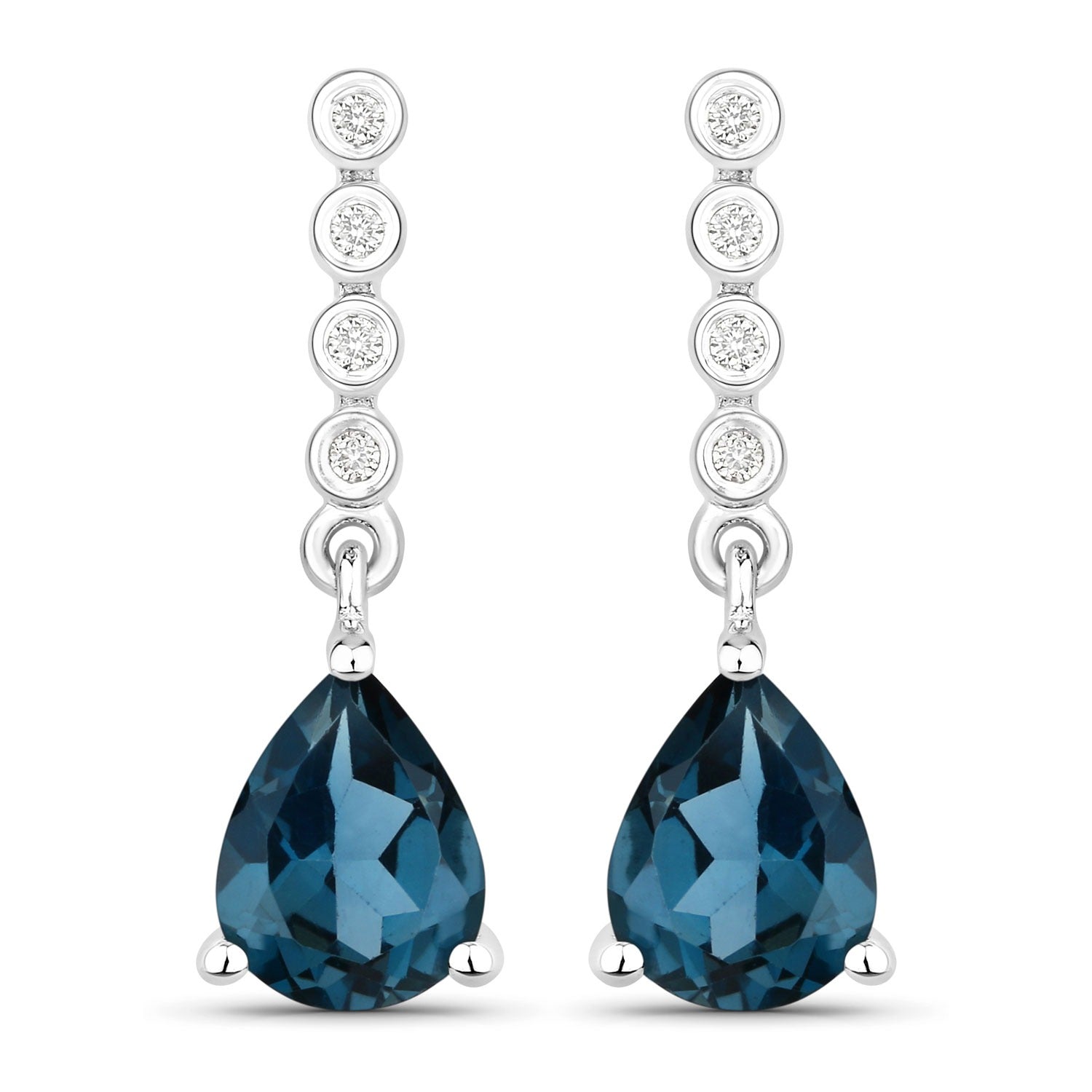 Genuine London Blue Topaz and Lab Diamond Silver Earrings
