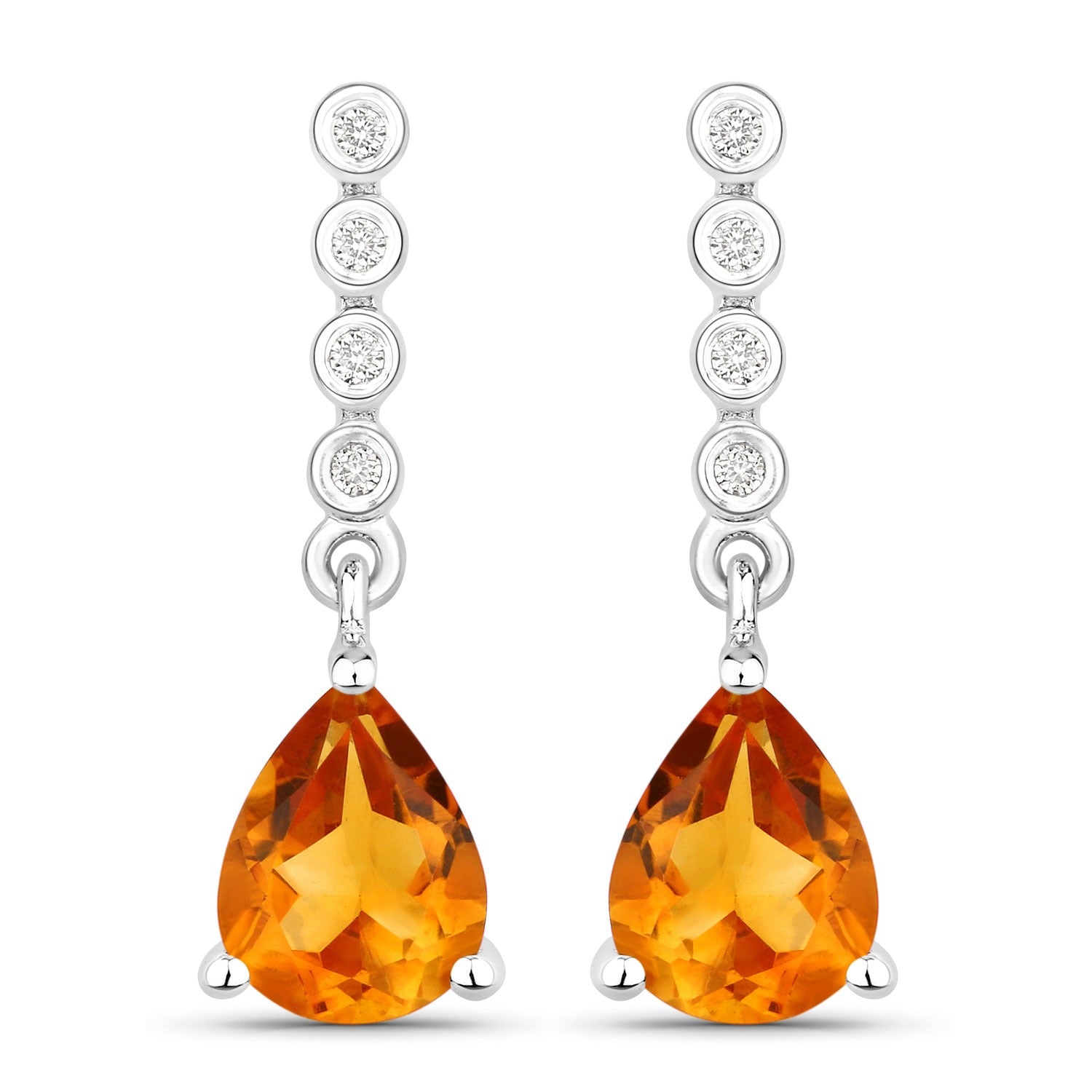 Genuine Madeira Citrine and Diamond Silver Earrings