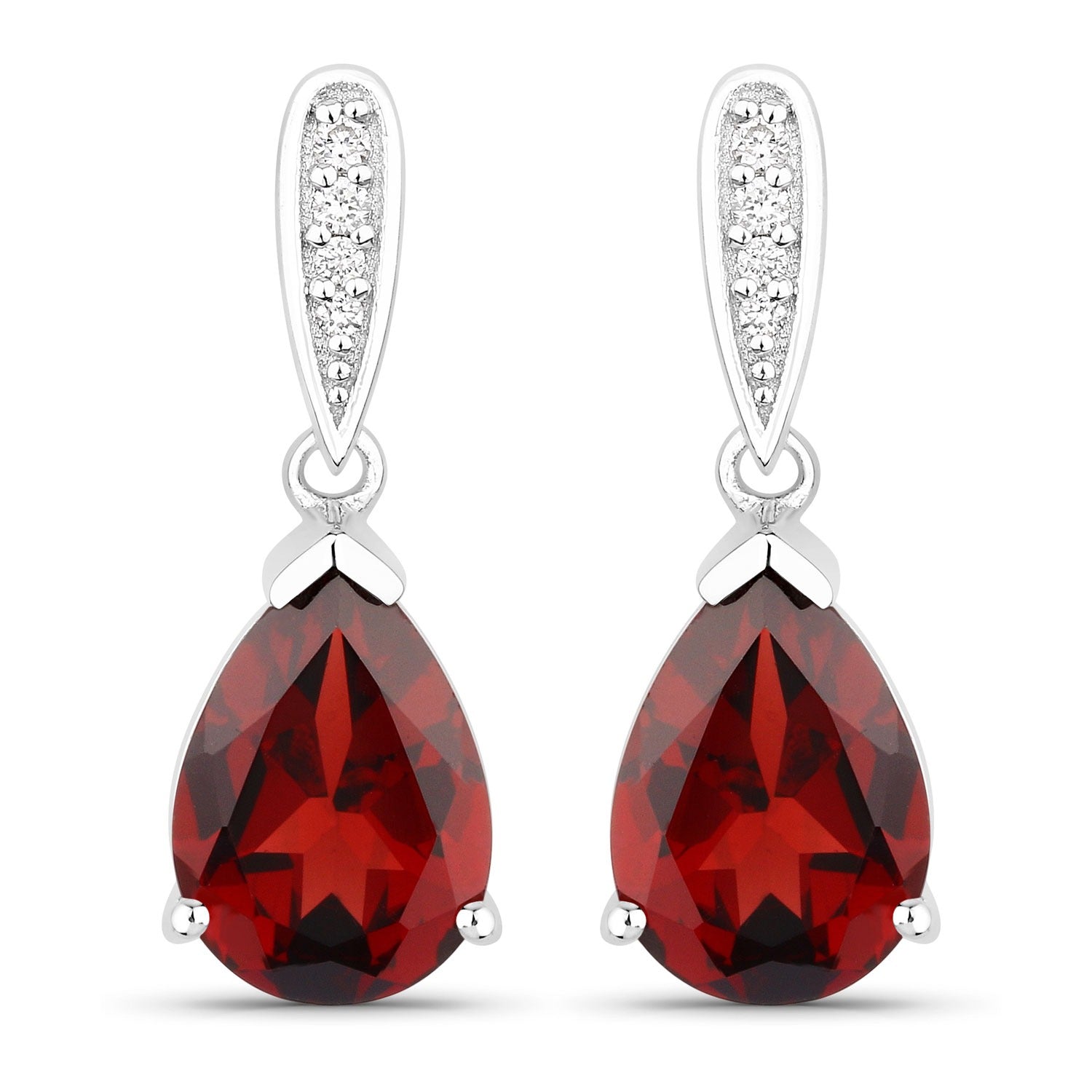 Genuine Mozambique Garnet and Lab Diamond Silver Earrings