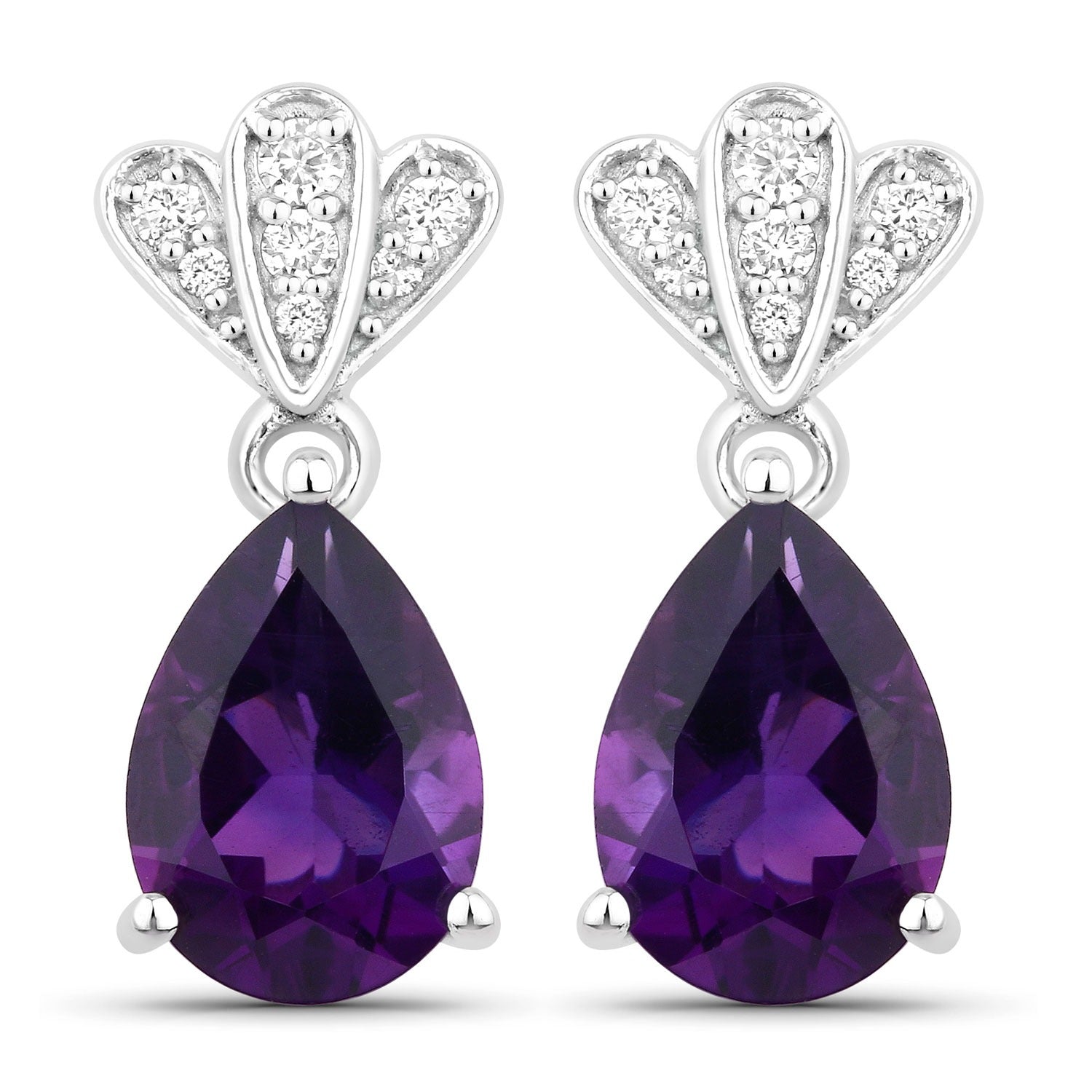 Genuine Amethyst and Lab Grown Diamond Earrings Silver