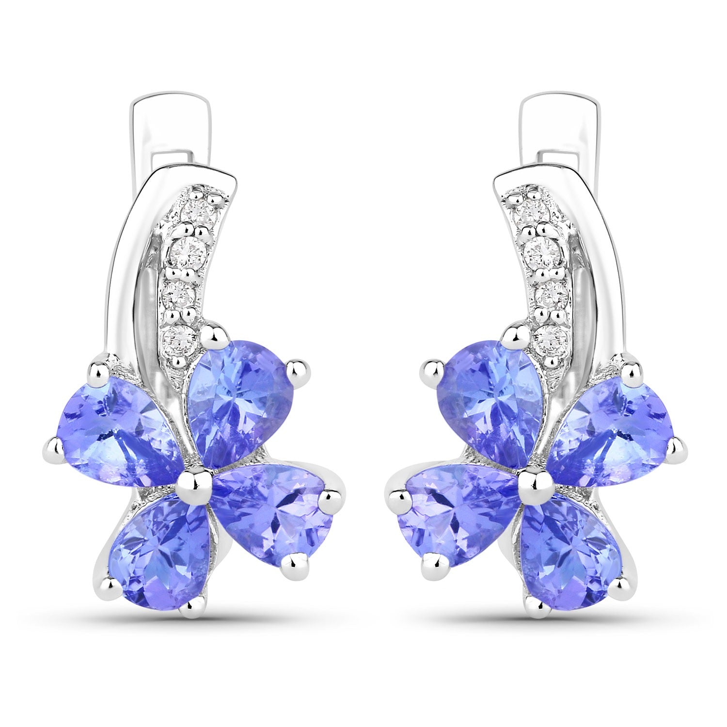 Genuine Purple Tanzanite Lab Diamond Silver floral Earrings